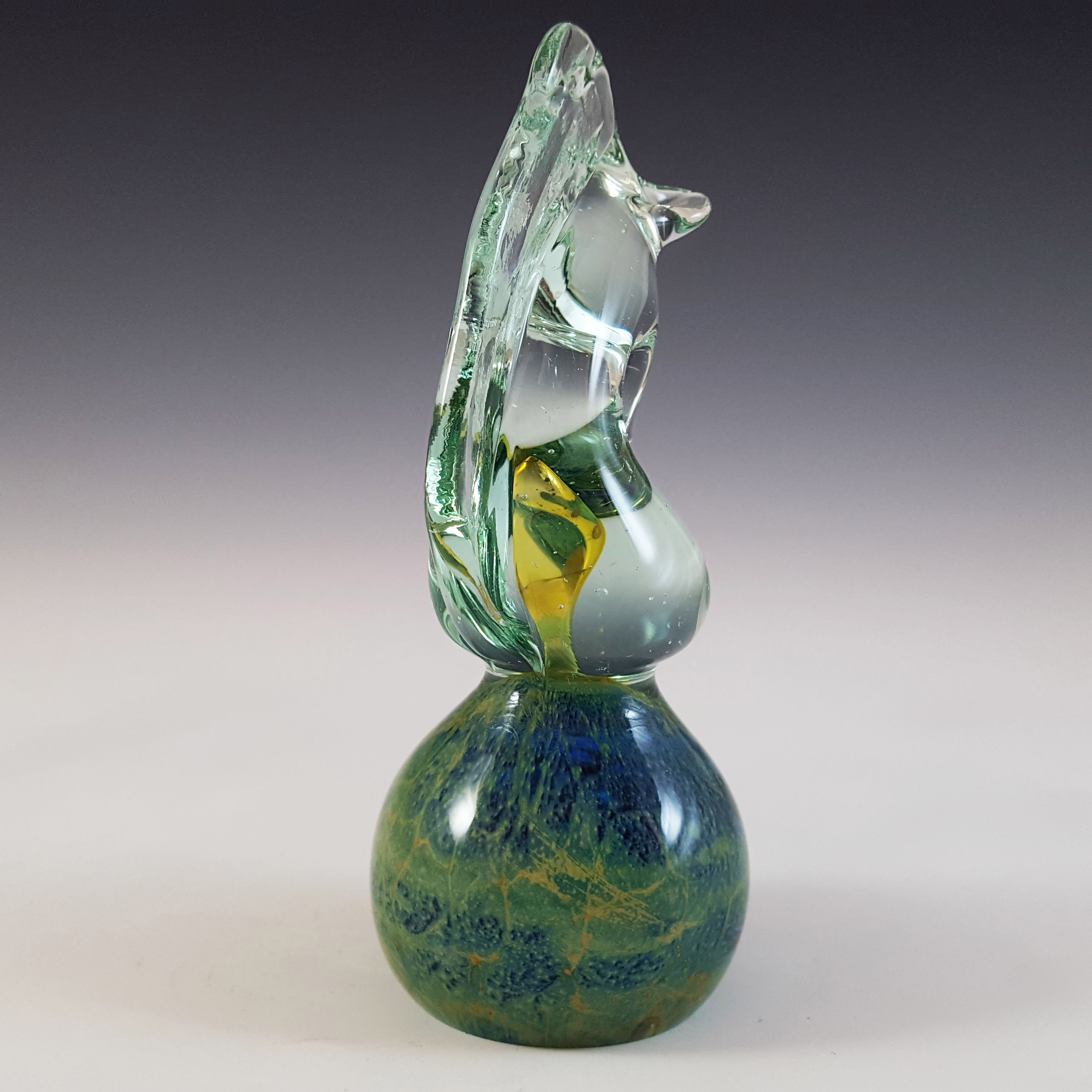 Mdina Maltese Blue, Yellow & Clear Glass Seahorse Sculpture - Click Image to Close