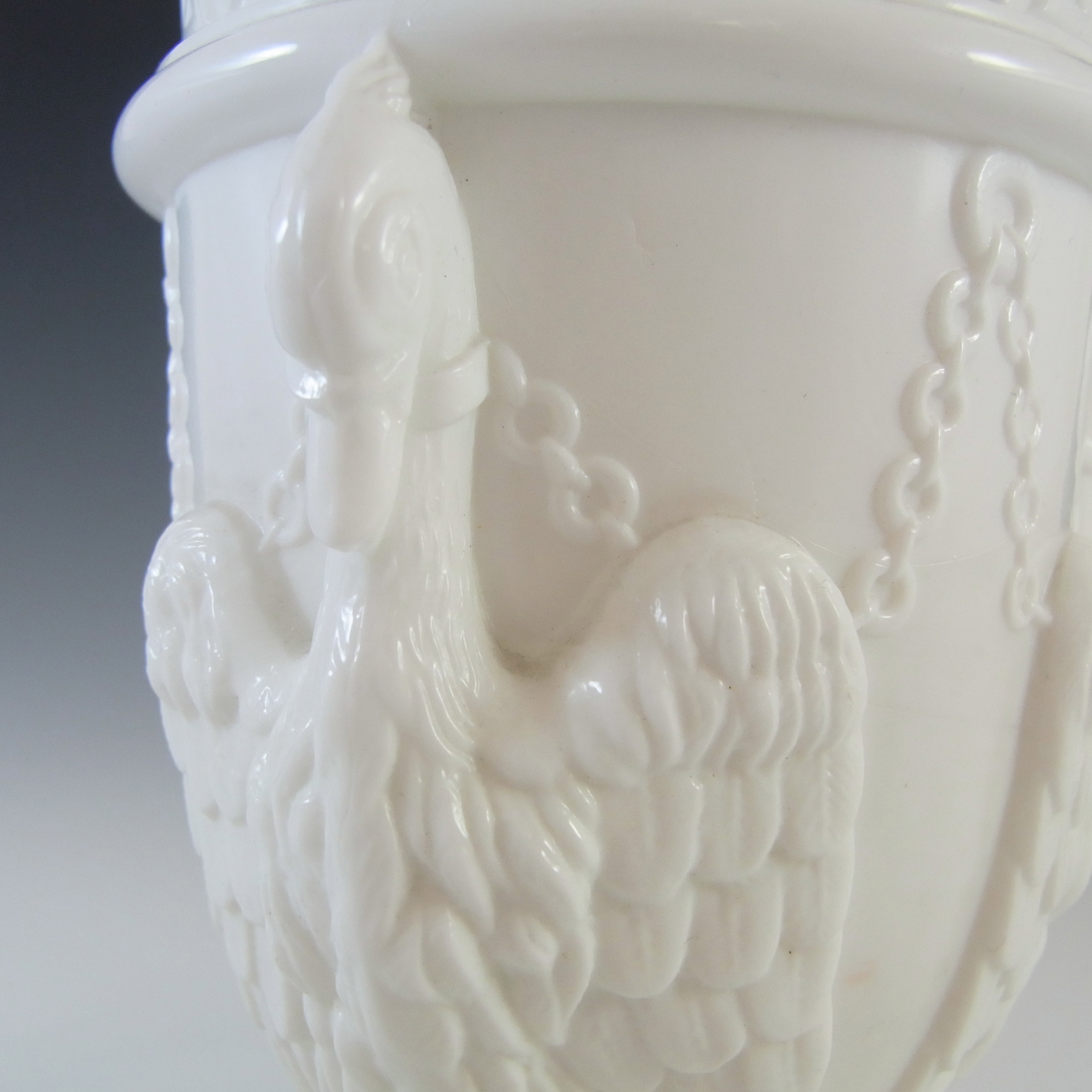 (image for) Edward Moore Pair of Victorian White Milk Glass Griffins Vases - Click Image to Close