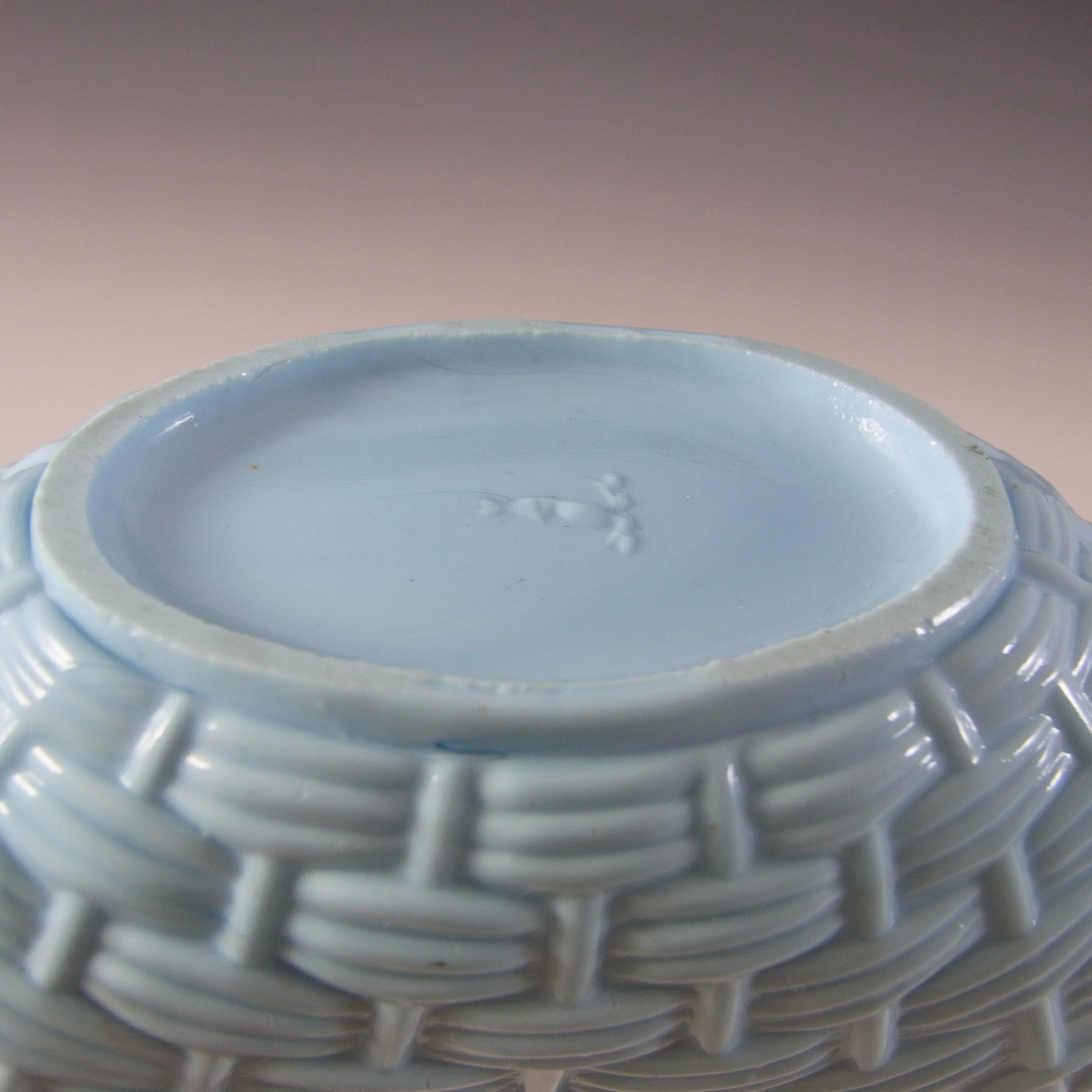 Sowerby #1157 Victorian Blue Milk / Vitro-Porcelain Glass Basket Bowl - Click Image to Close