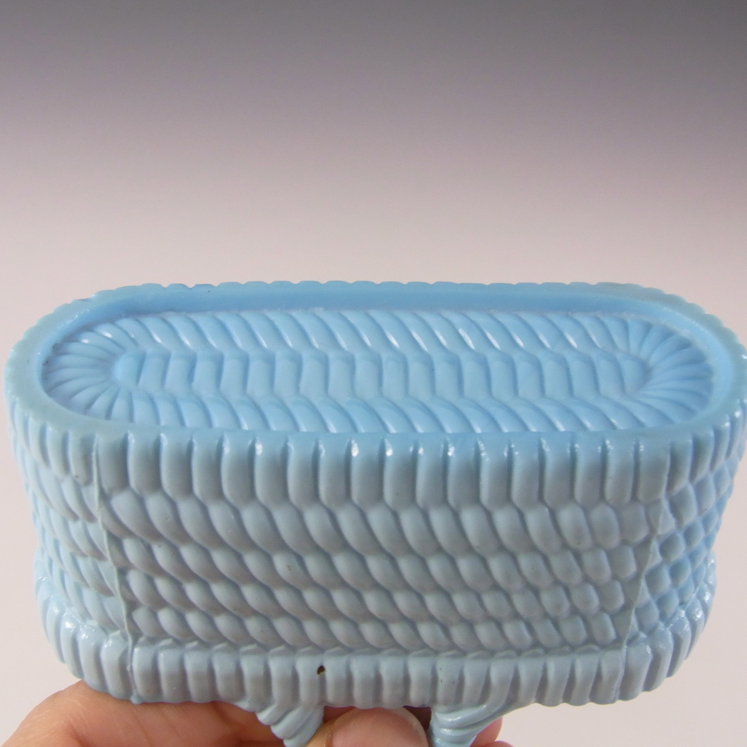 MARKED Sowerby Victorian Blue Milk Glass Basket Bowl #1192.5 - Click Image to Close