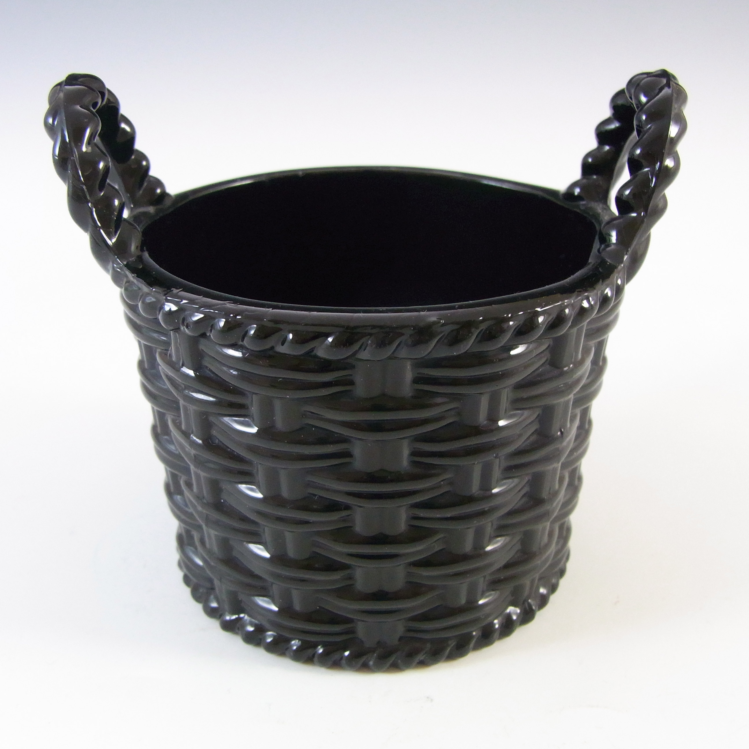 Sowerby #1102 Victorian Black Milk Glass Basket Bowl - Marked - Click Image to Close