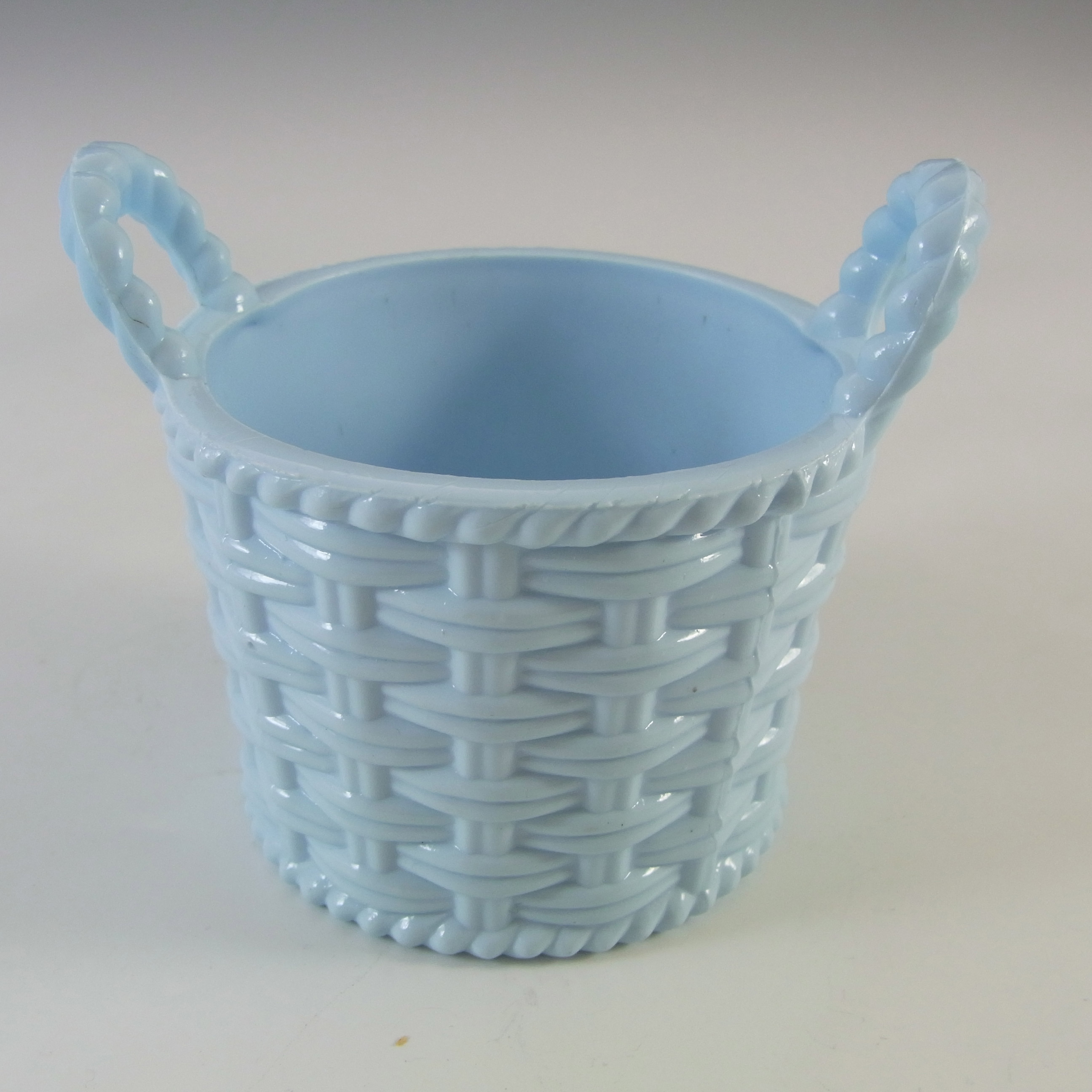 (image for) MARKED Sowerby Victorian Antique Blue Milk Glass Basket Bowl - Click Image to Close