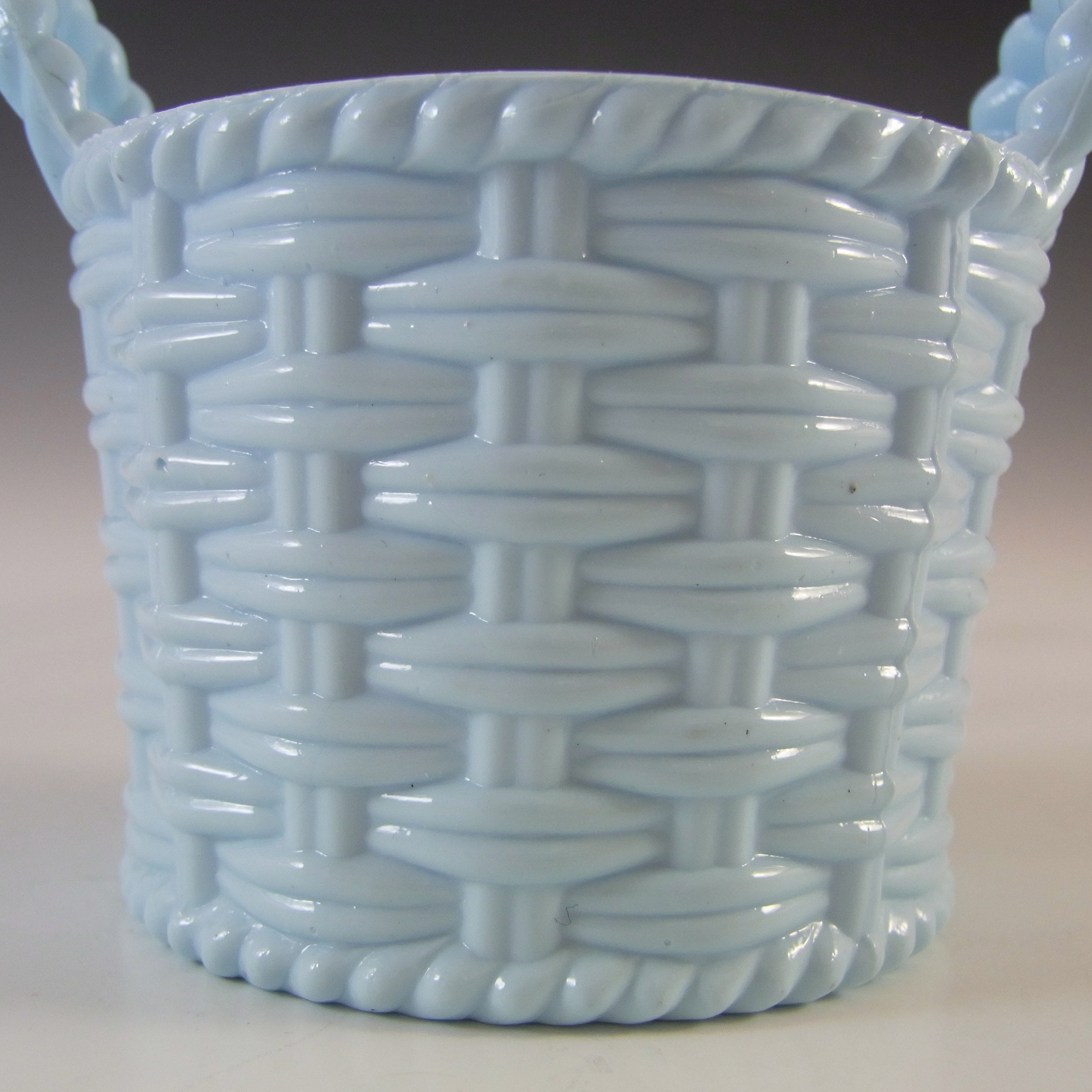 (image for) MARKED Sowerby Victorian Antique Blue Milk Glass Basket Bowl - Click Image to Close
