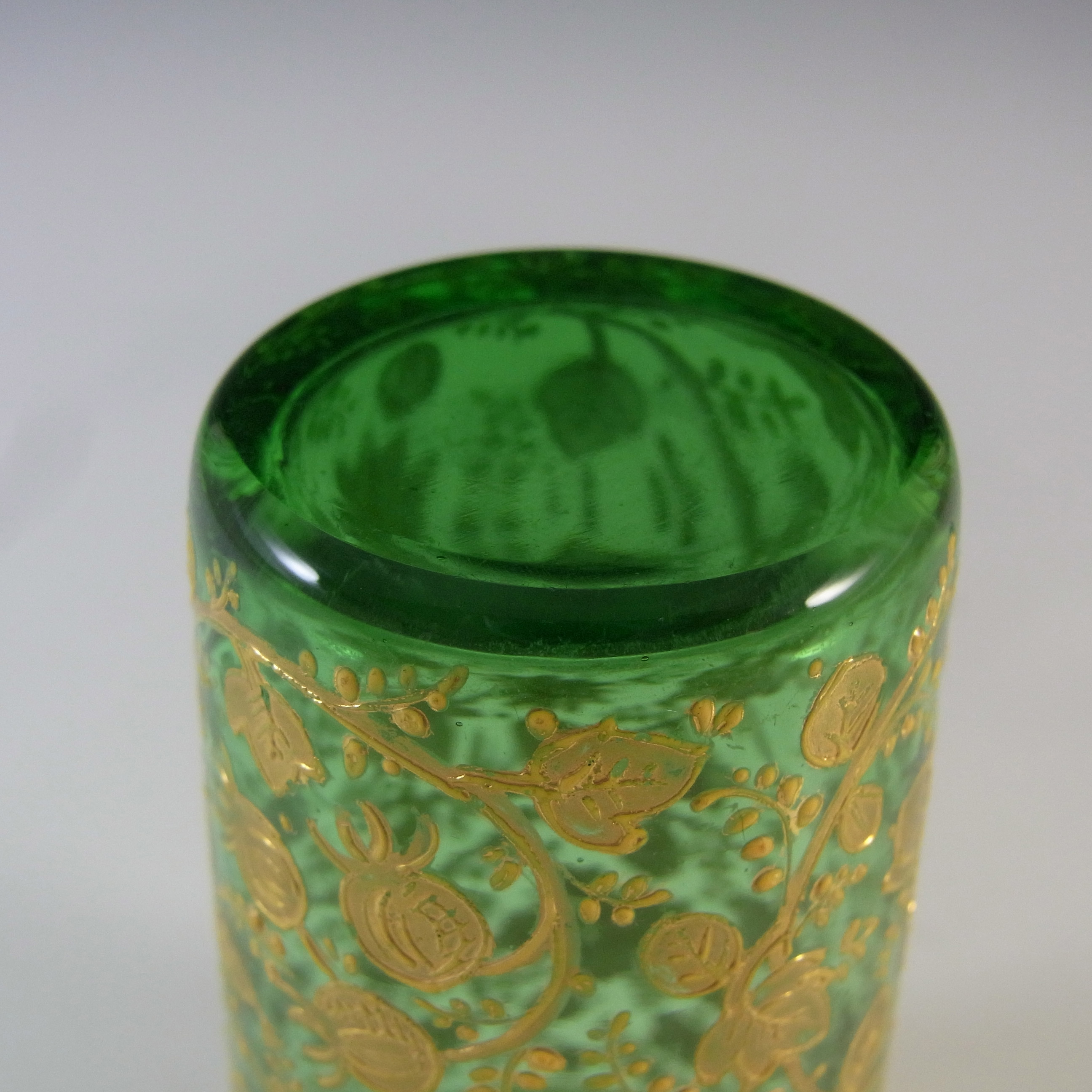 Moser Bohemian Hand Enamelled Green Glass Juice Tumbler - Click Image to Close