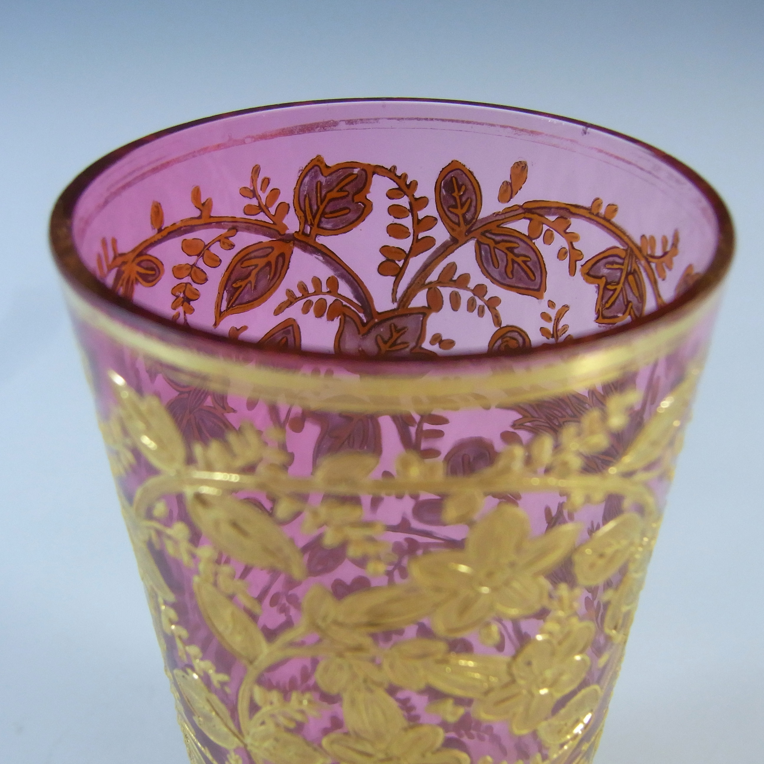 Moser Bohemian Hand Enamelled Pink Glass Juice Tumbler - Click Image to Close