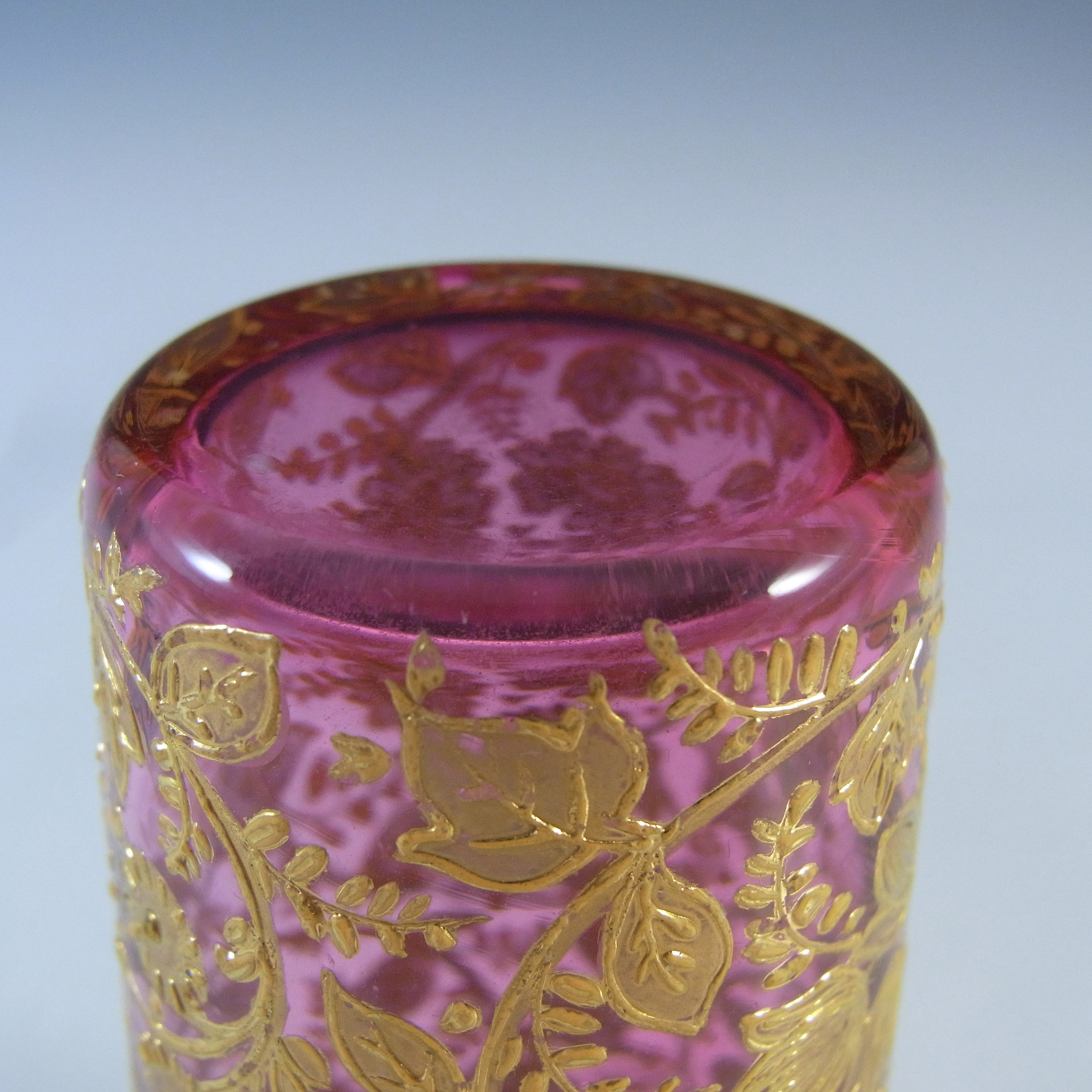 Moser Bohemian Hand Enamelled Pink Glass Juice Tumbler - Click Image to Close