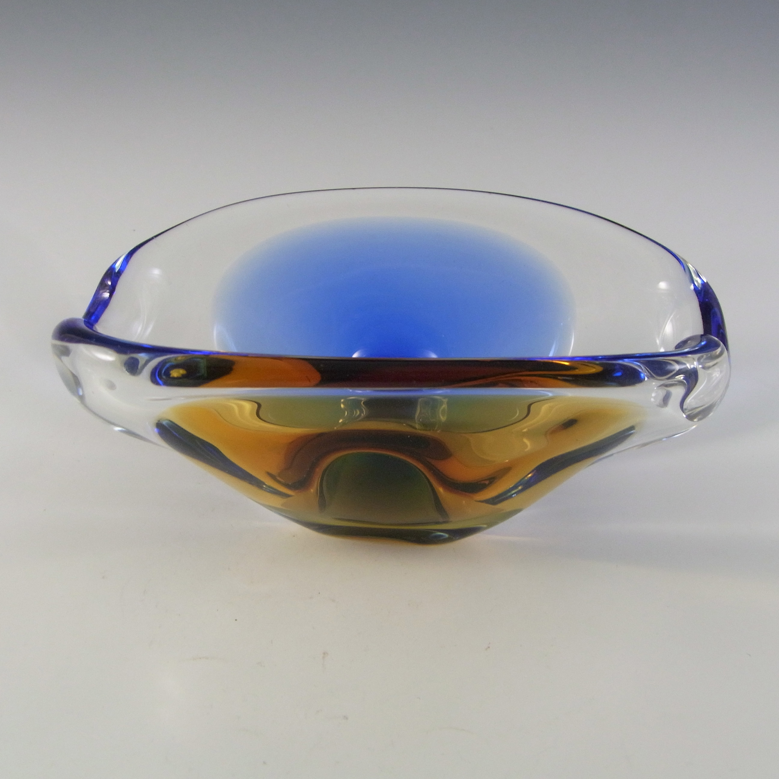 (image for) Chřibská Vintage Czech Amber & Blue Glass Ashtray Bowl - Click Image to Close