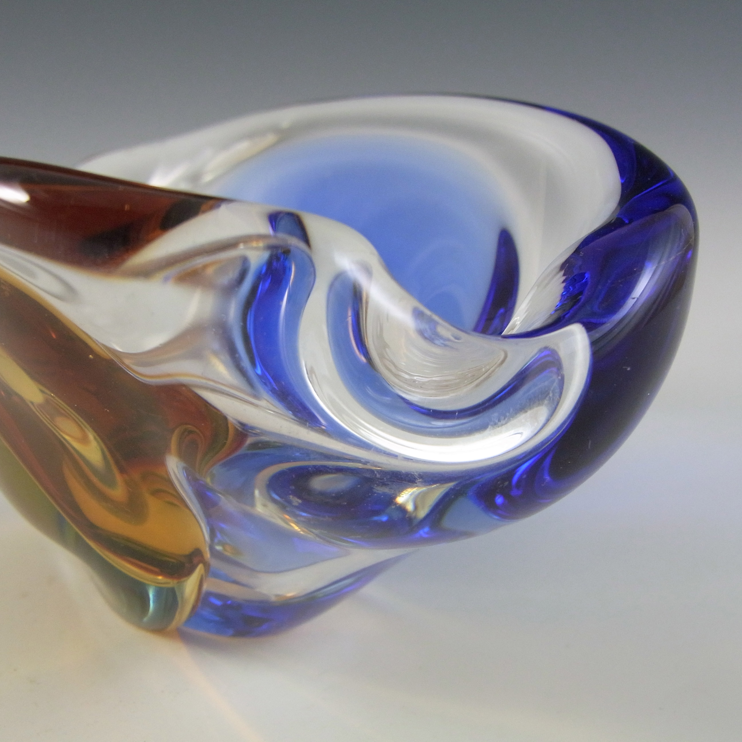 (image for) Chřibská Vintage Czech Amber & Blue Glass Ashtray Bowl - Click Image to Close