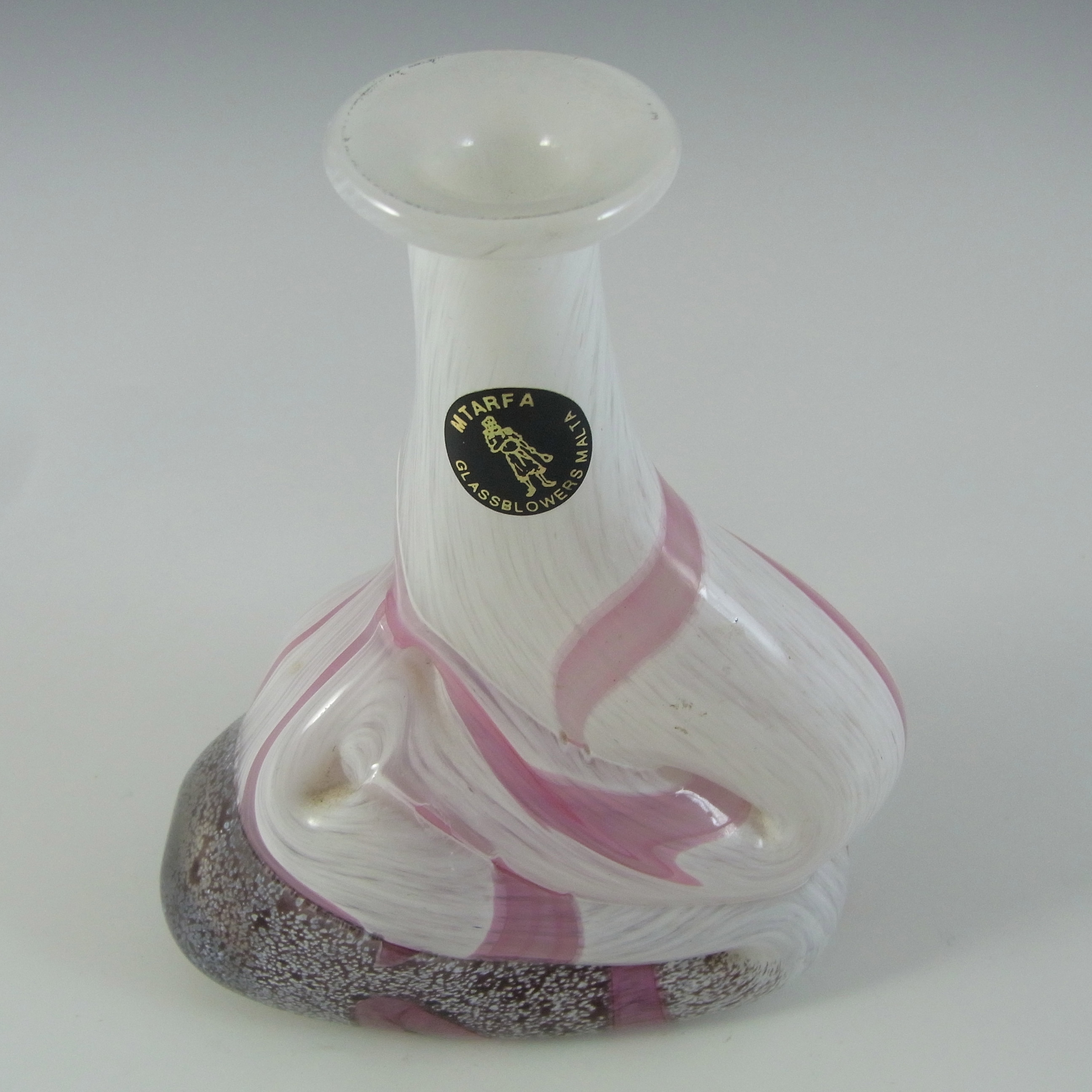 (image for) SIGNED Mtarfa Maltese Organic Pink & White Glass Vase - Click Image to Close