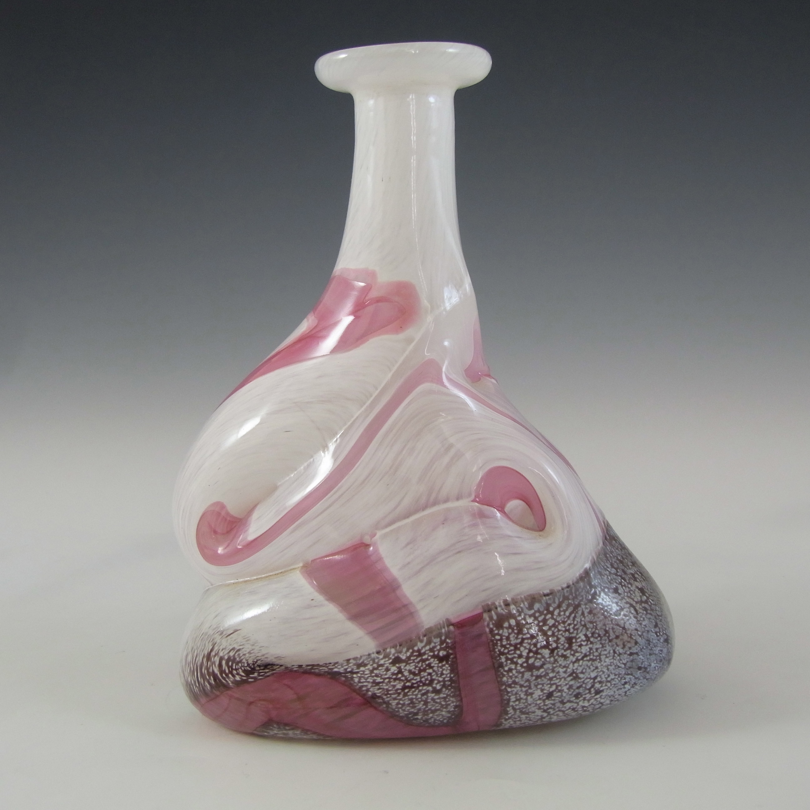 (image for) SIGNED Mtarfa Maltese Organic Pink & White Glass Vase - Click Image to Close