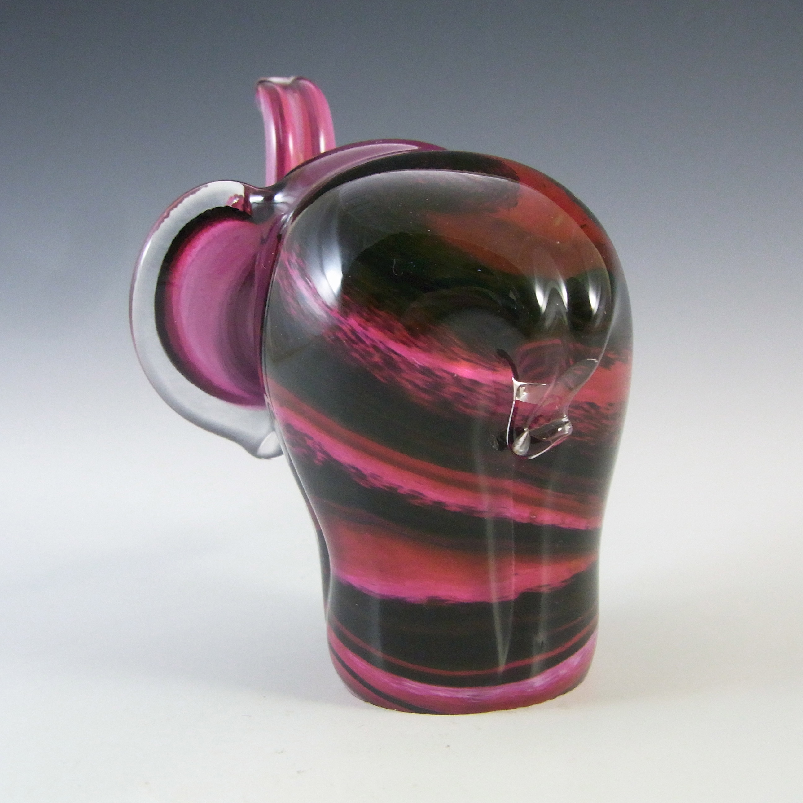 (image for) SIGNED Mtarfa Maltese Vintage Pink Glass Elephant Paperweight - Click Image to Close