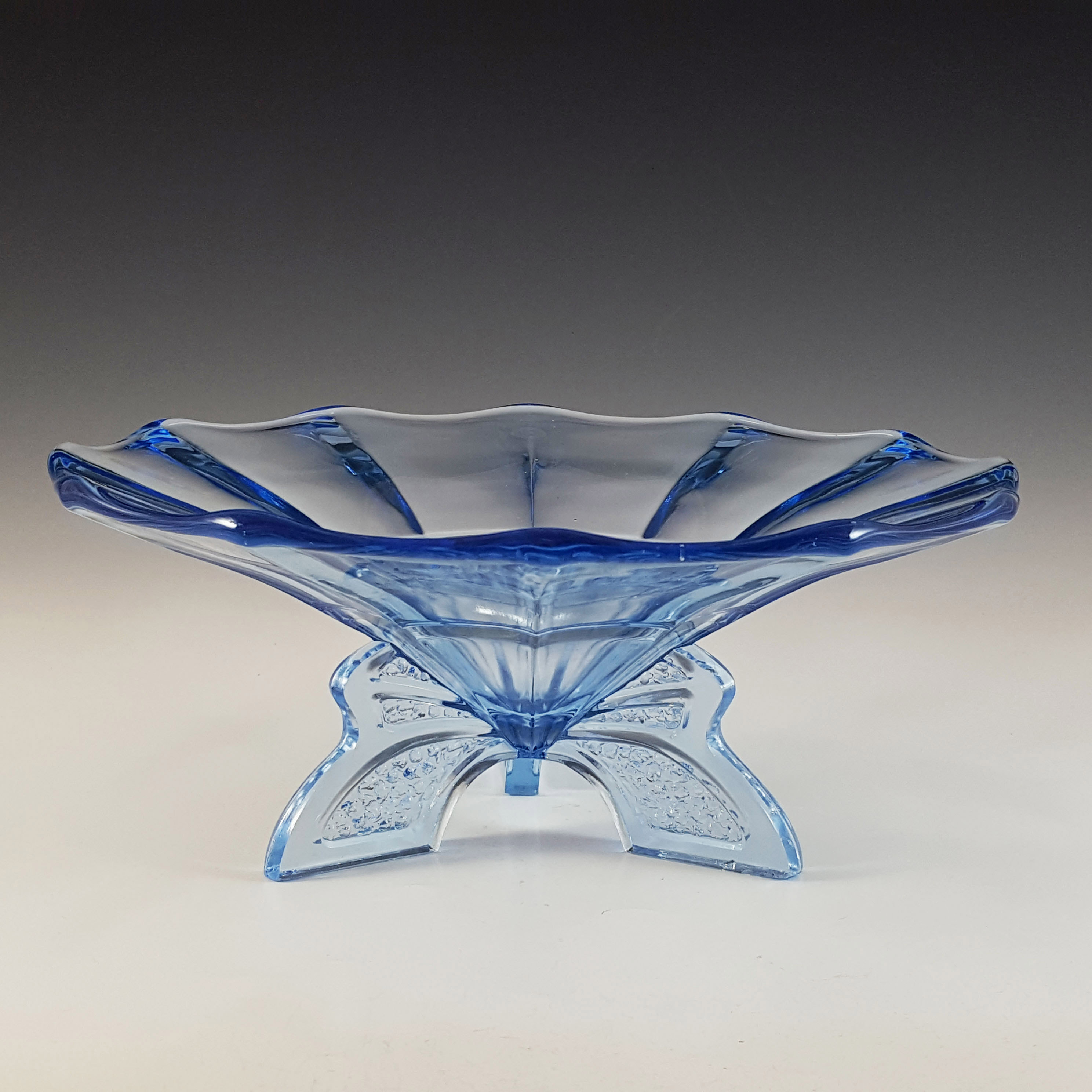 (image for) Müller Large Art Deco Blue Glass Vintage Centrepiece Bowl - Click Image to Close