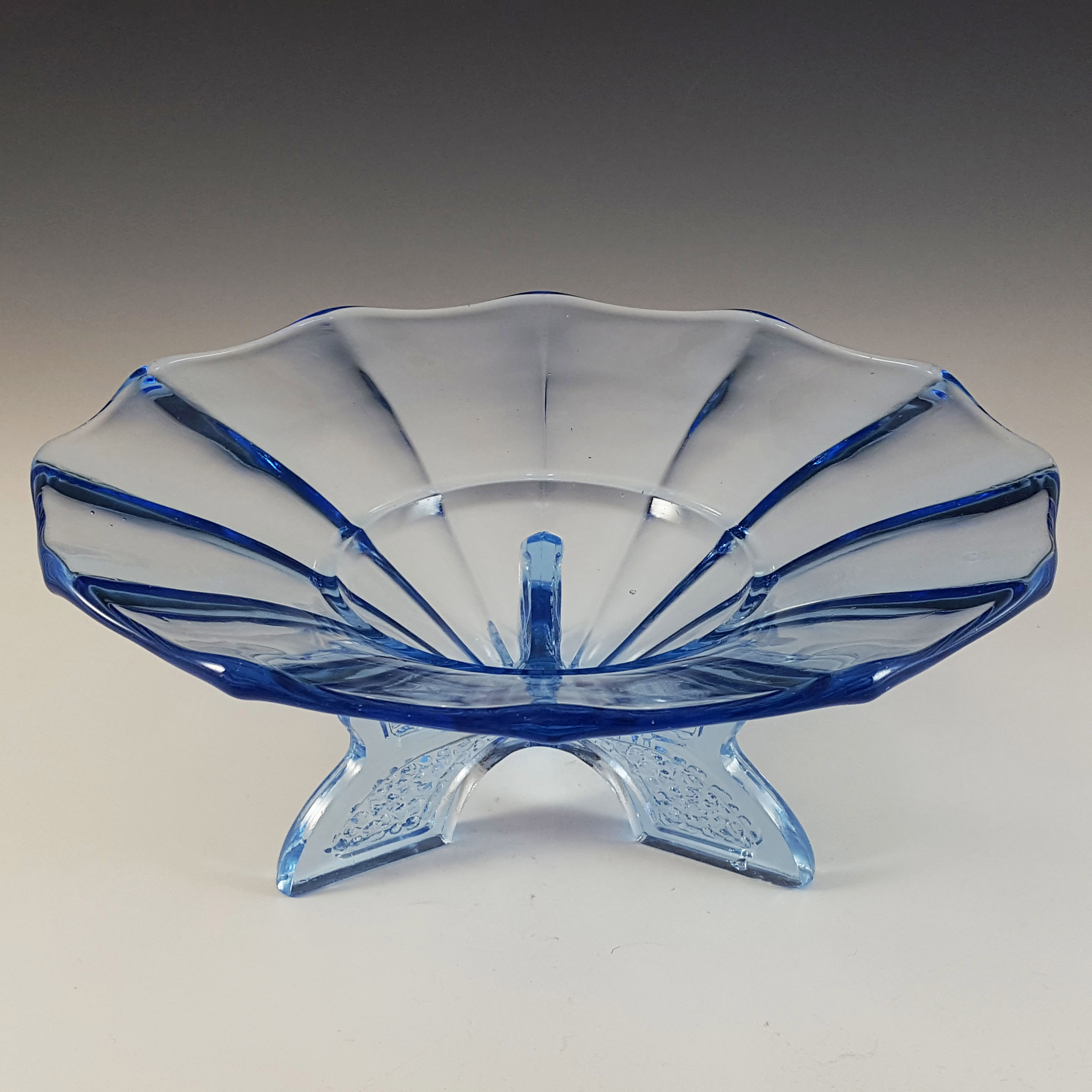 (image for) Müller Large Art Deco Blue Glass Vintage Centrepiece Bowl - Click Image to Close