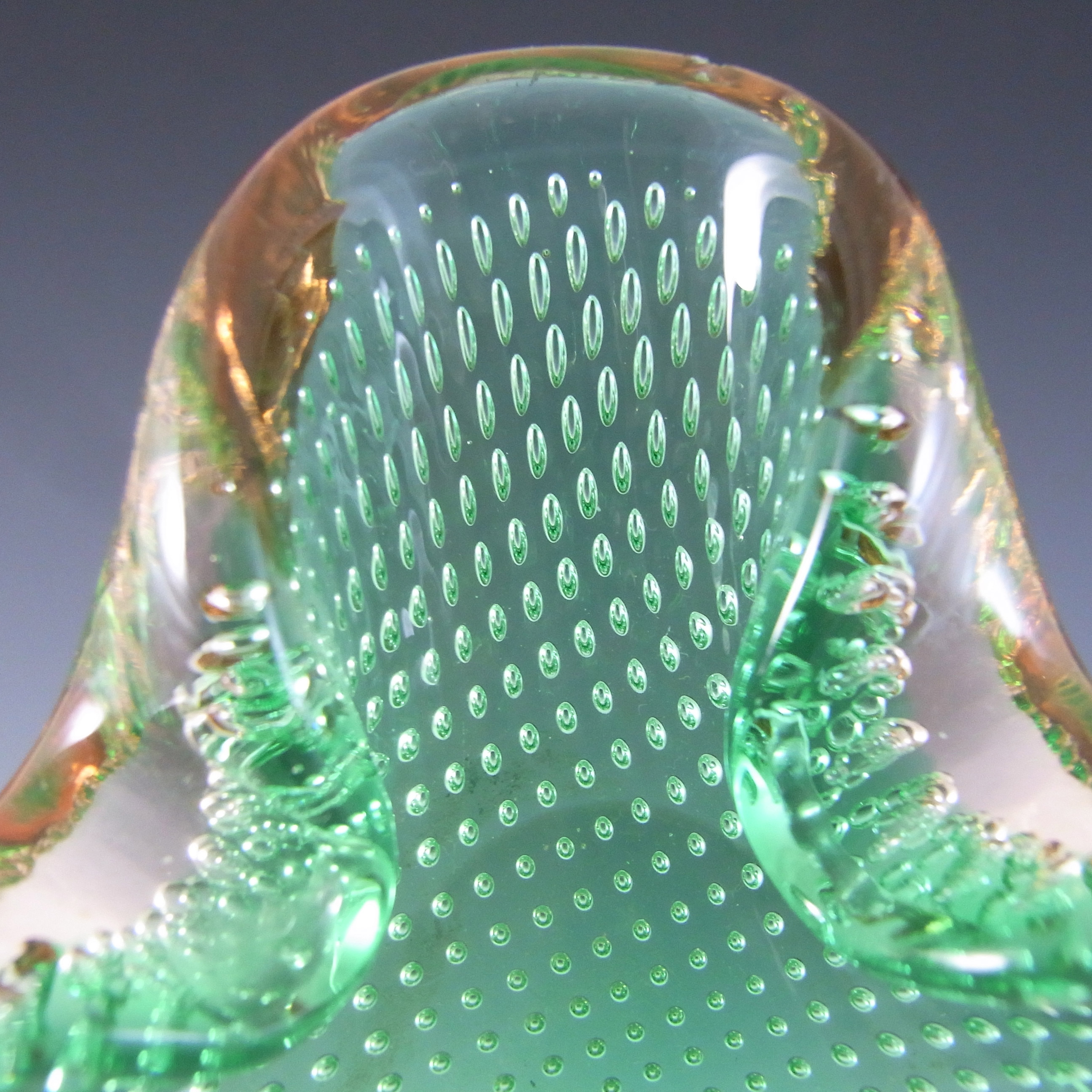 Ferro Italarts Murano Amber & Green Glass Bubble Bowl - Click Image to Close