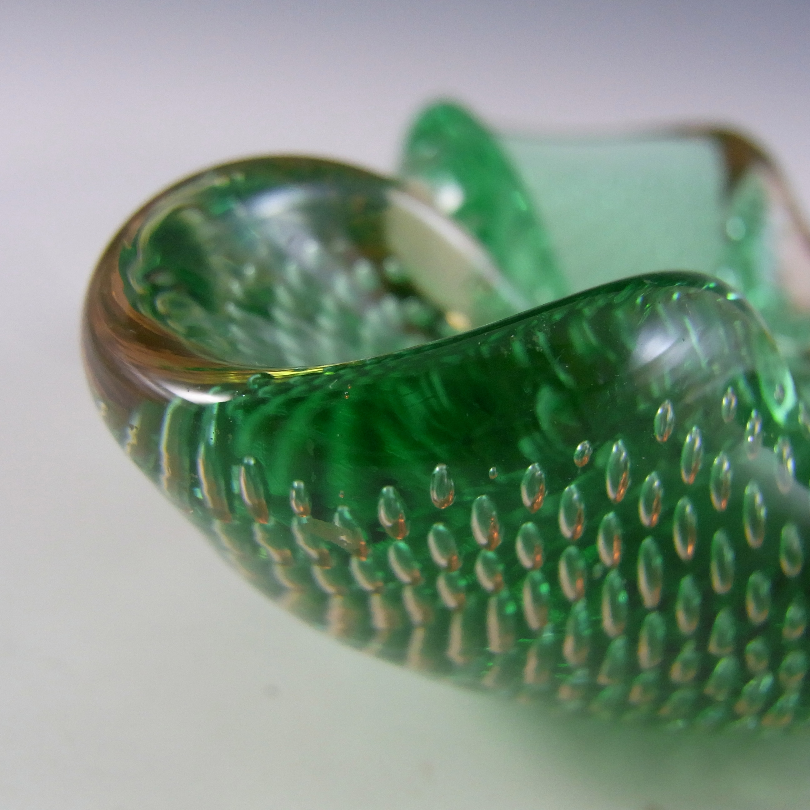 Ferro Italarts Murano Amber & Green Glass Bullicante Bowl - Click Image to Close