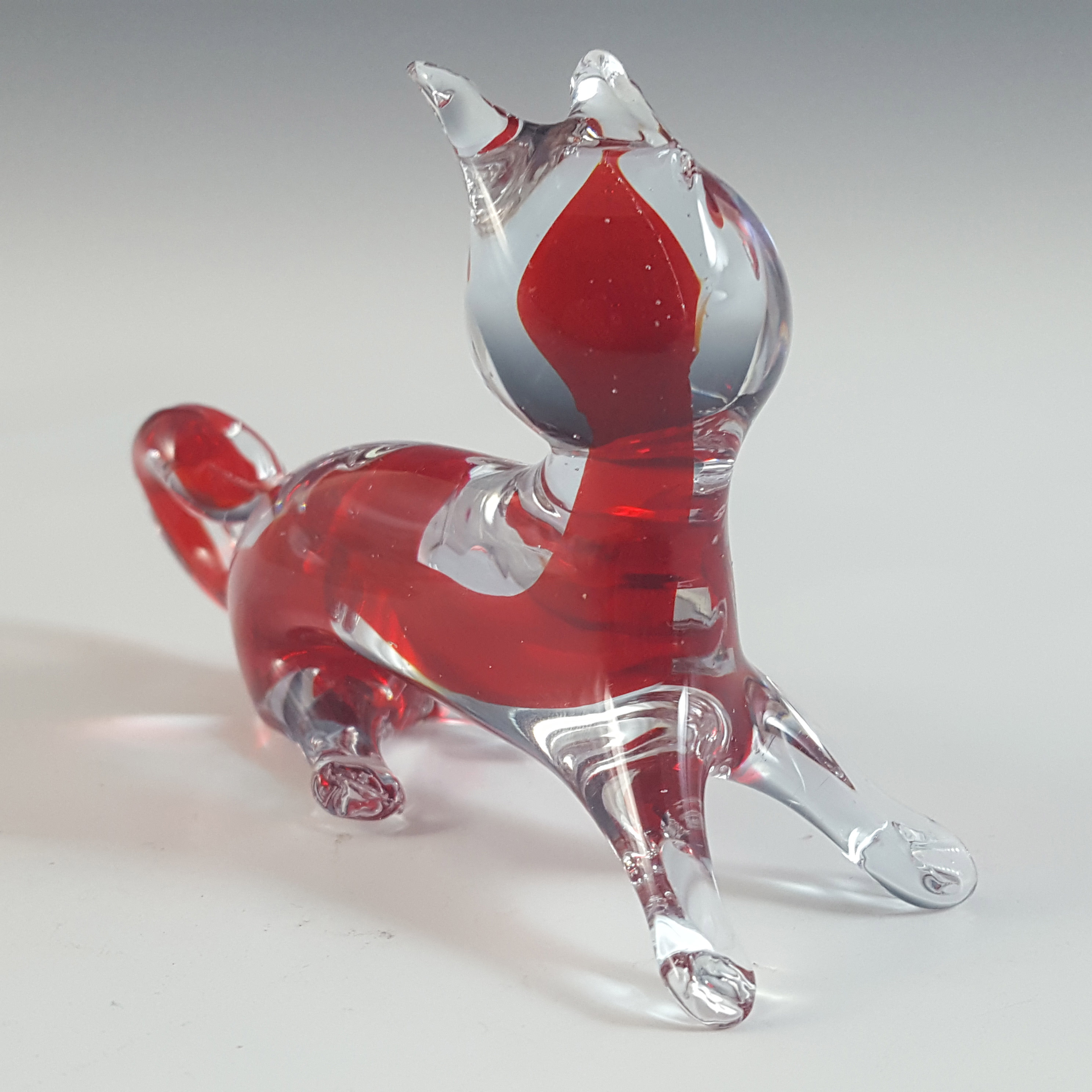 (image for) Murano Red & Blue / Lilac Neodymium Sommerso Glass Cat - Click Image to Close