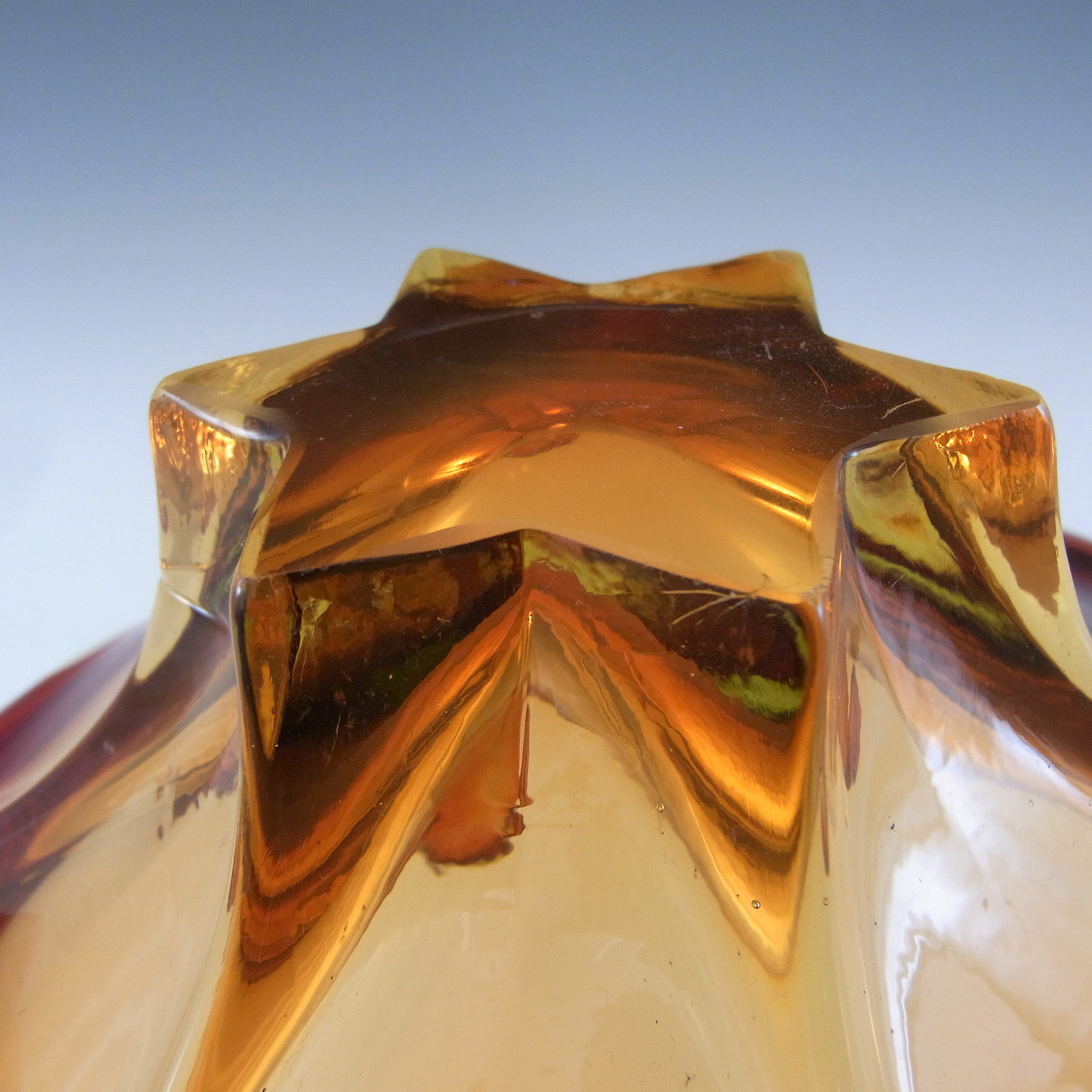 (image for) Cristallo Venezia CCC Murano Red & Amber Sommerso Glass Bowl - Click Image to Close