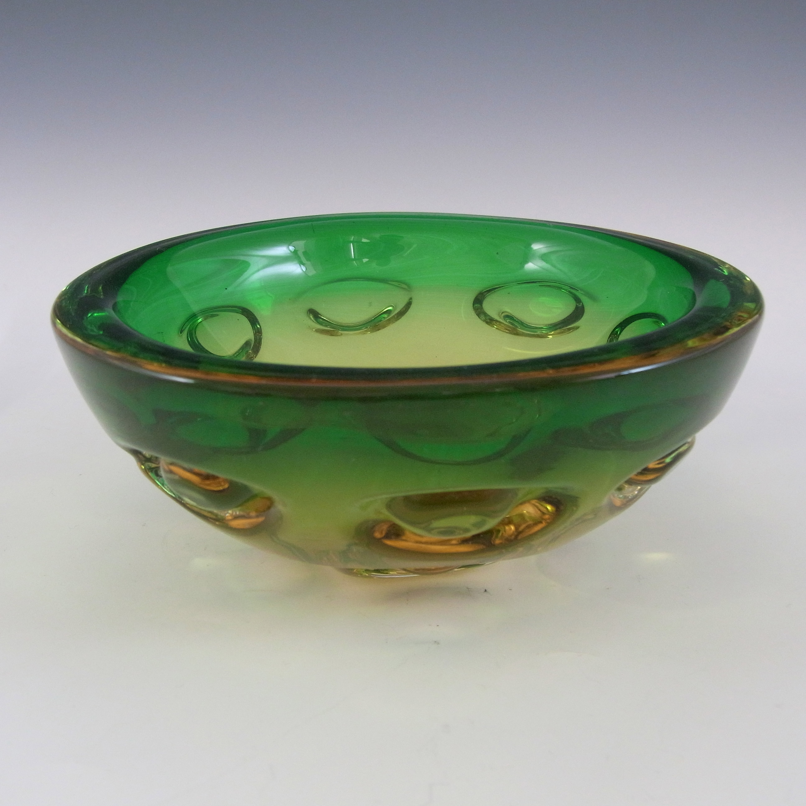 (image for) Vetro Artistico Veneziano Murano Green & Amber Glass Bowl - Click Image to Close