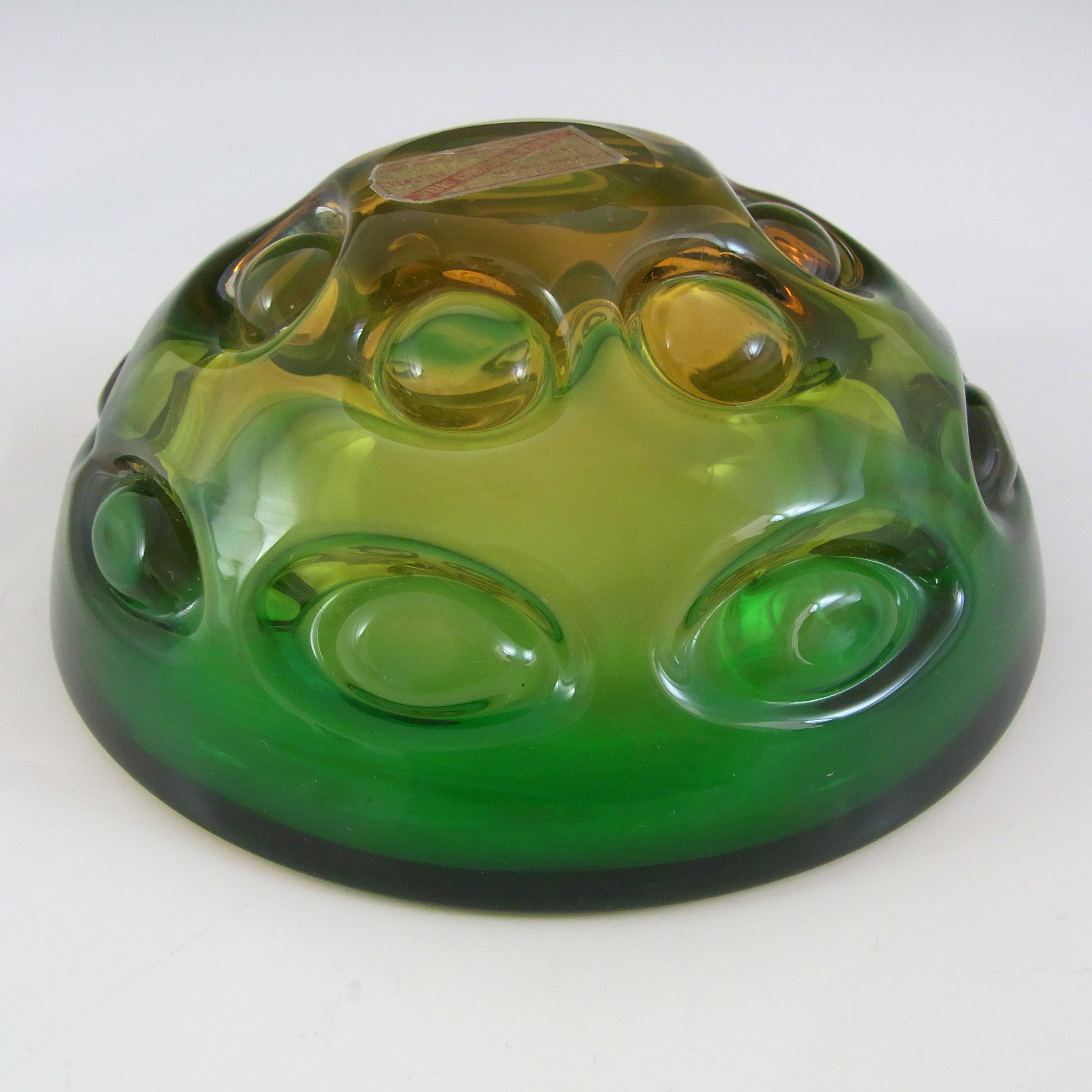 Vetro Artistico Veneziano Murano Green & Amber Glass Bowl - Click Image to Close