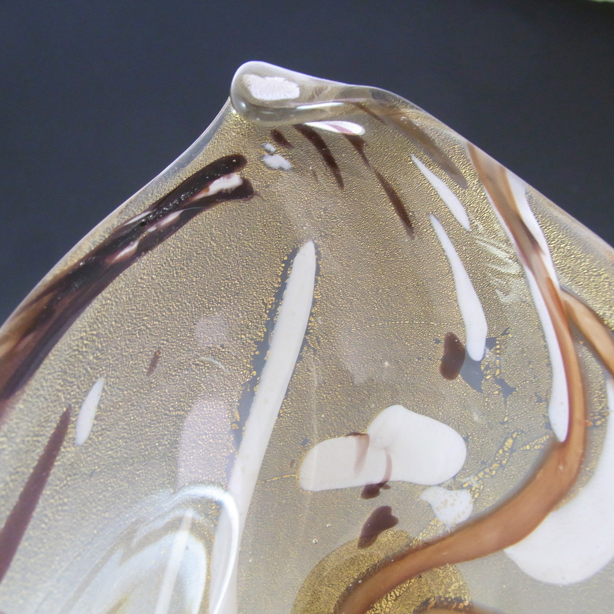 (image for) Murano / Venetian Italian Gold Leaf Brown Glass Bowl - Click Image to Close