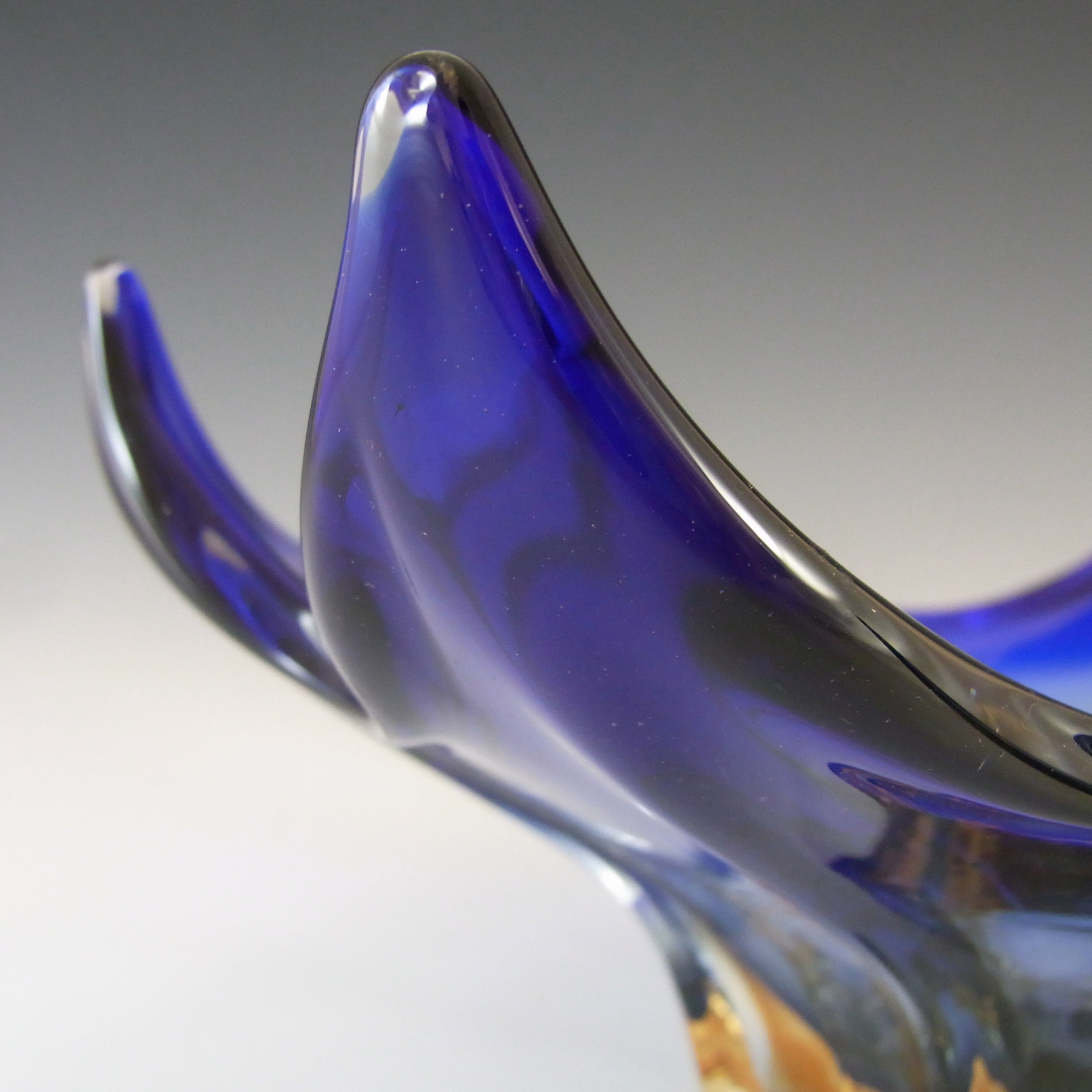 (image for) Cristallo Venezia Murano Blue & Amber Sommerso Glass Sculpture Bowl - Click Image to Close