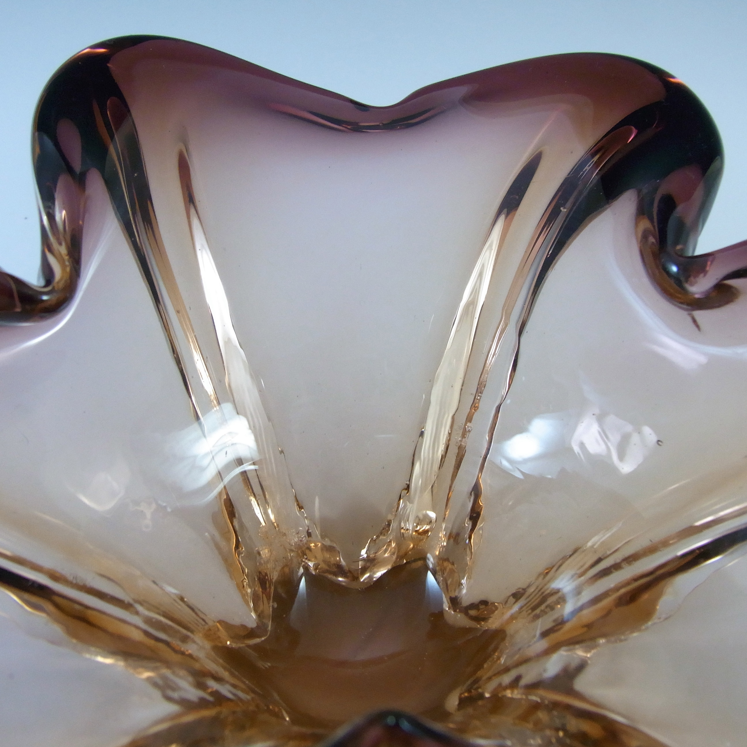Cristallo Venezia Murano Brown & Amber Sommerso Glass Sculpture Bowl - Click Image to Close