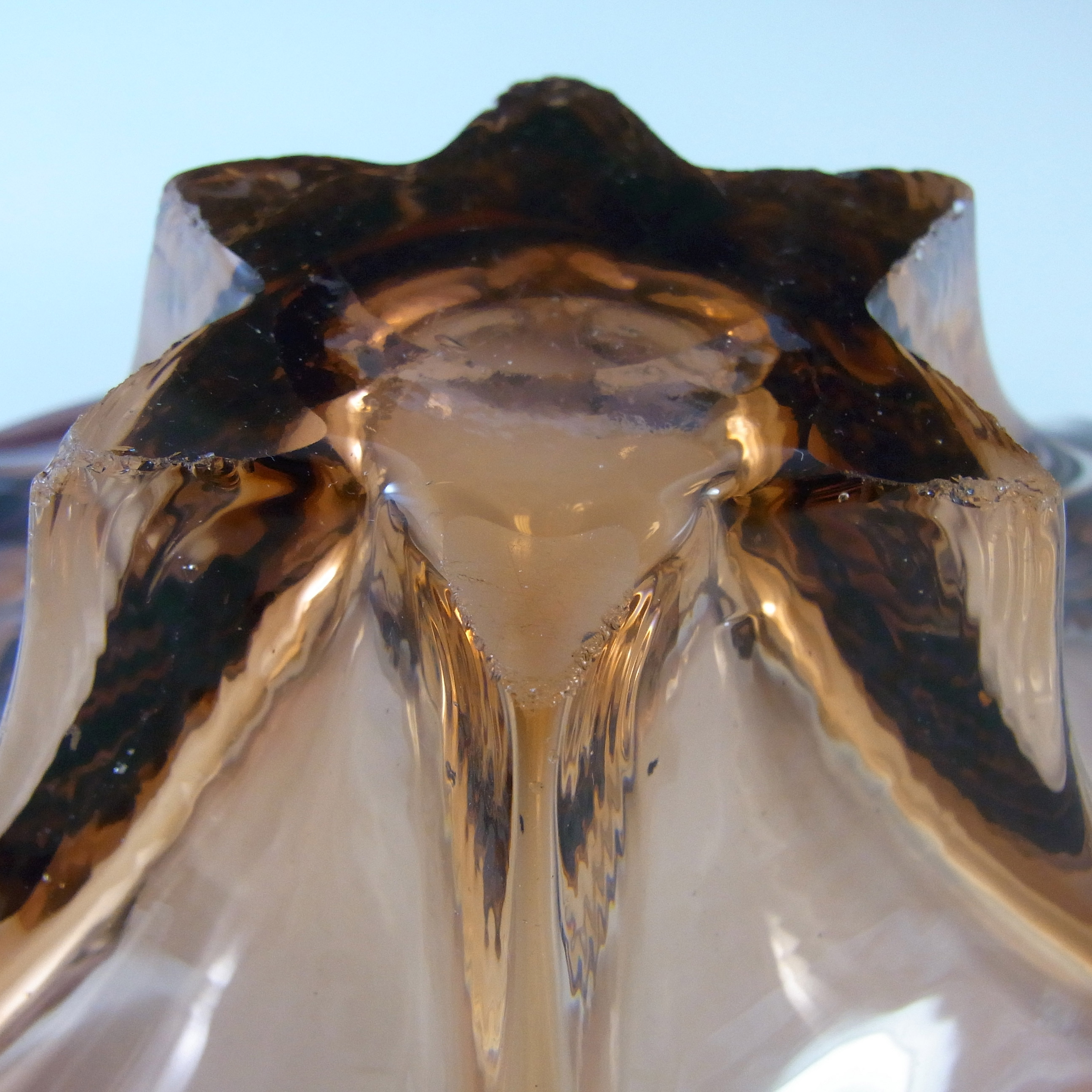 (image for) Cristallo Venezia Murano Brown & Amber Sommerso Glass Sculpture Bowl - Click Image to Close