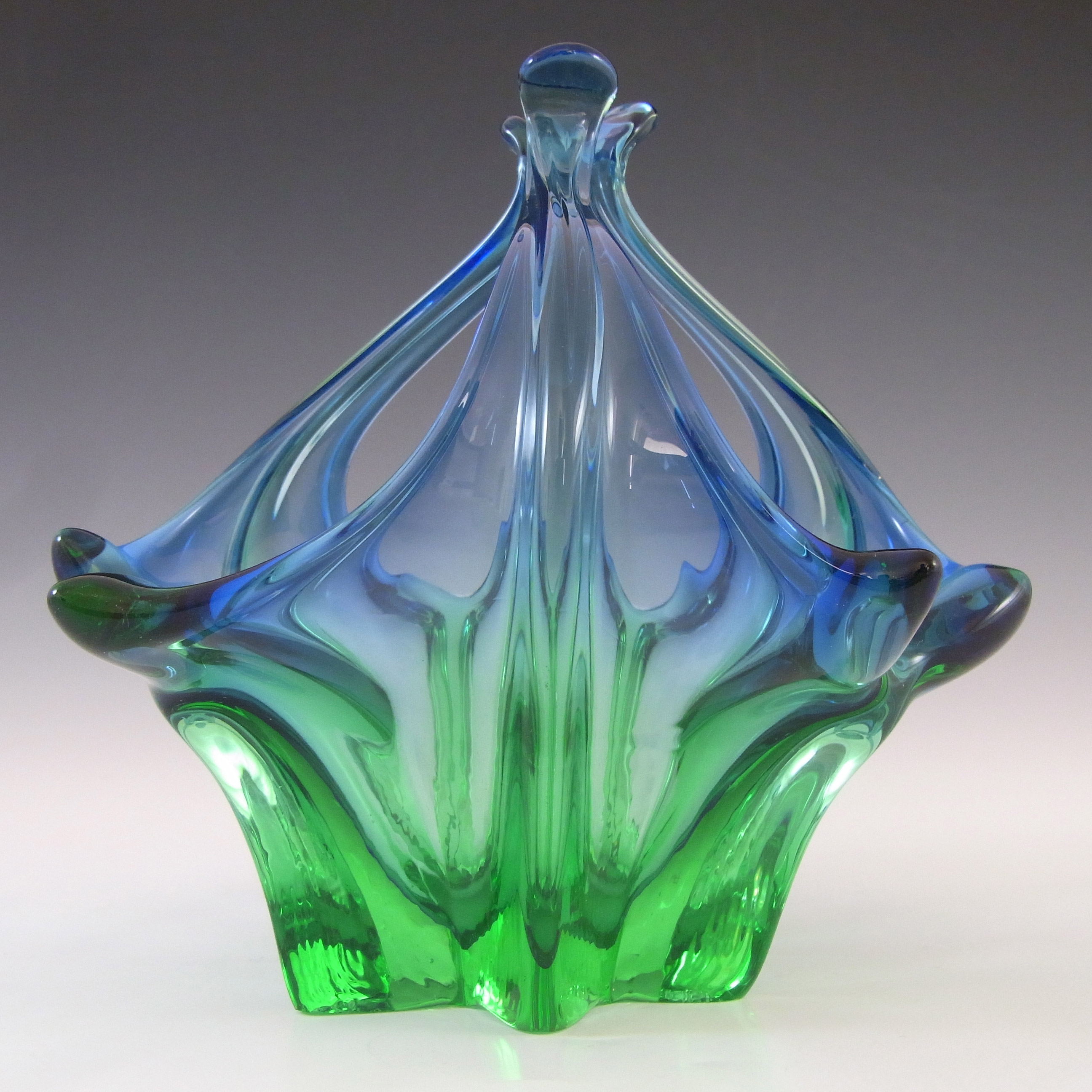 (image for) Cristallo Venezia CCC Murano Blue & Green Sommerso Glass Bowl - Click Image to Close