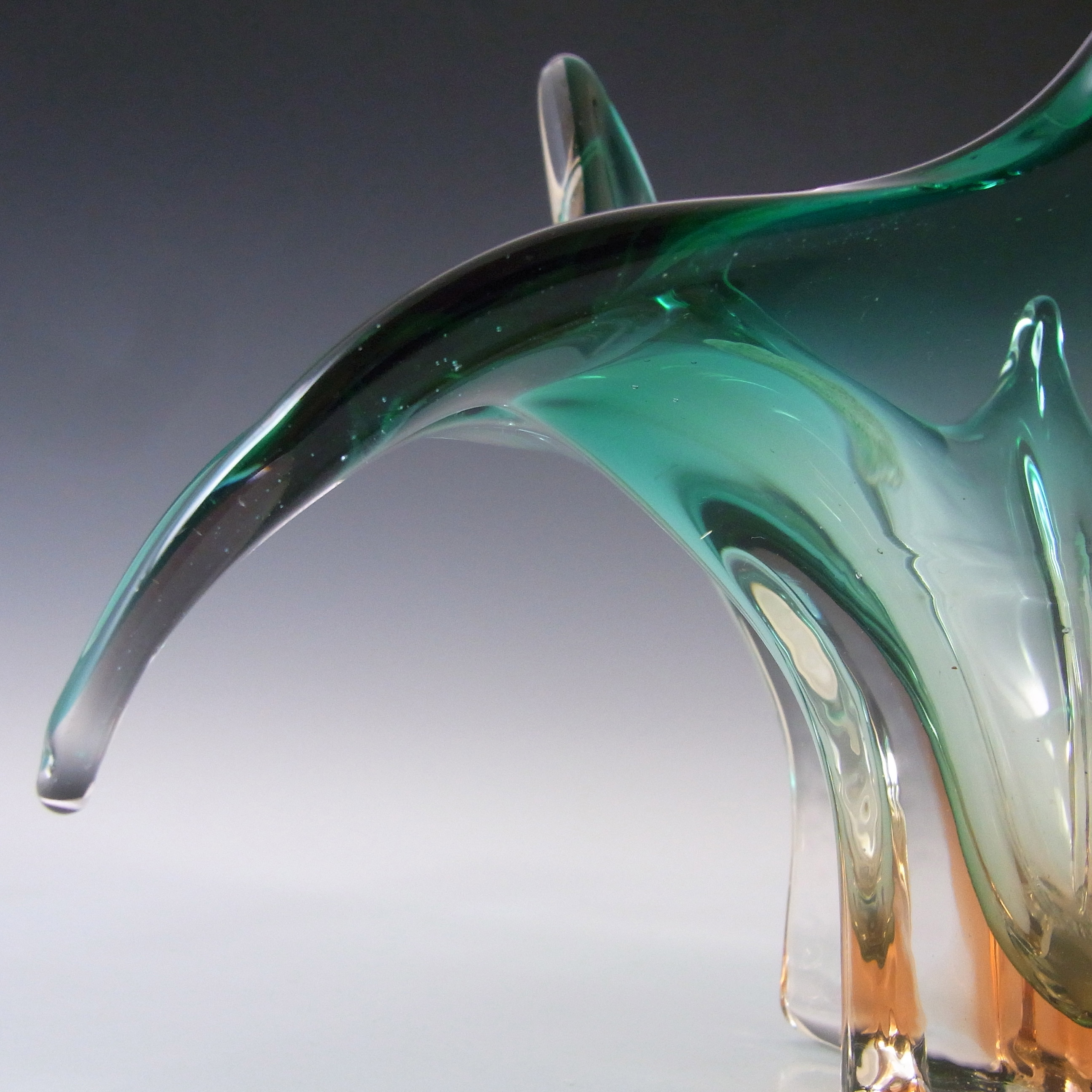 Cristallo Venezia CCC Murano Green & Amber Sommerso Glass Bowl - Click Image to Close