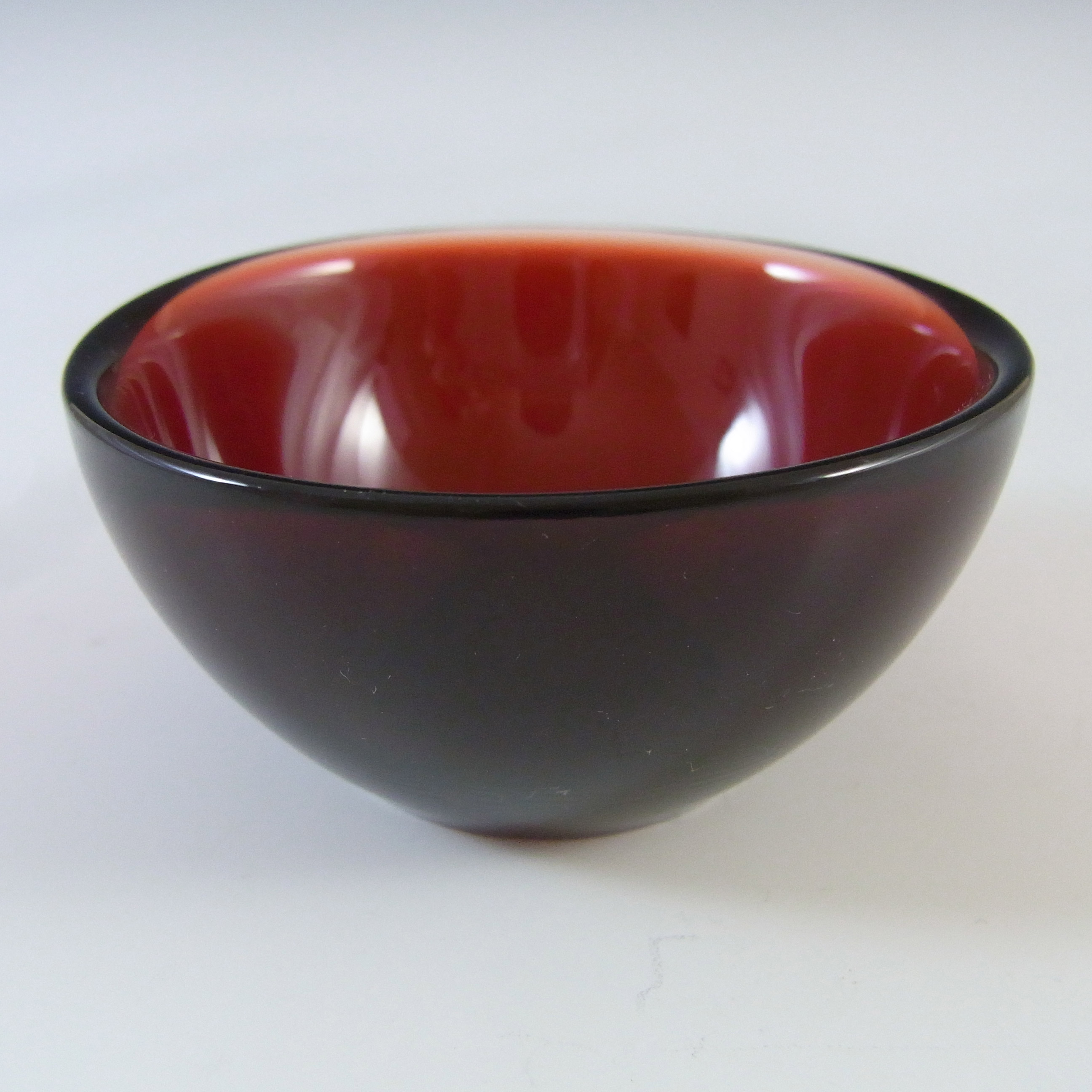 (image for) MARKED Orrefors Sven Palmqvist Miniature Red Glass Fuga Bowl - Click Image to Close