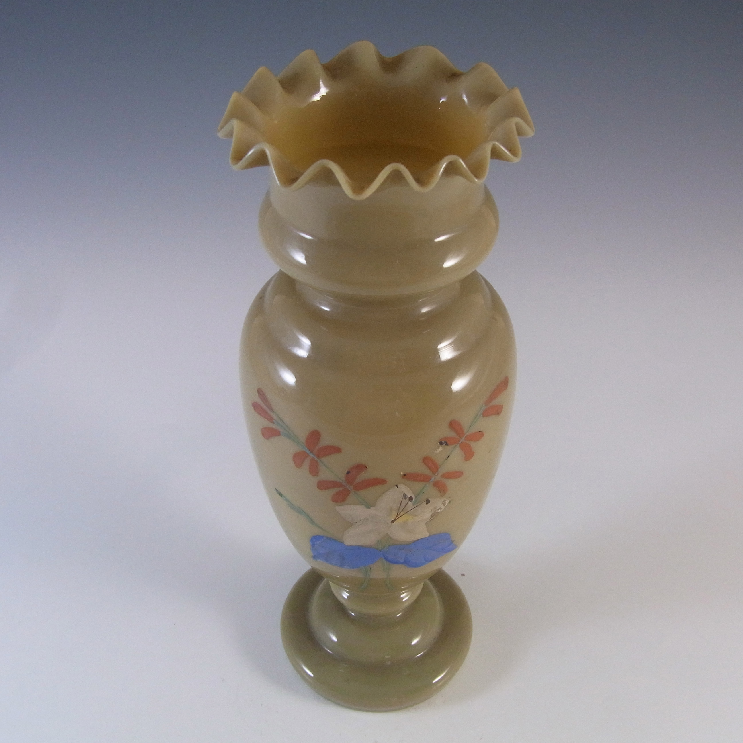 (image for) Victorian Hand Painted / Enamelled Opaque Brown Glass Vase - Click Image to Close