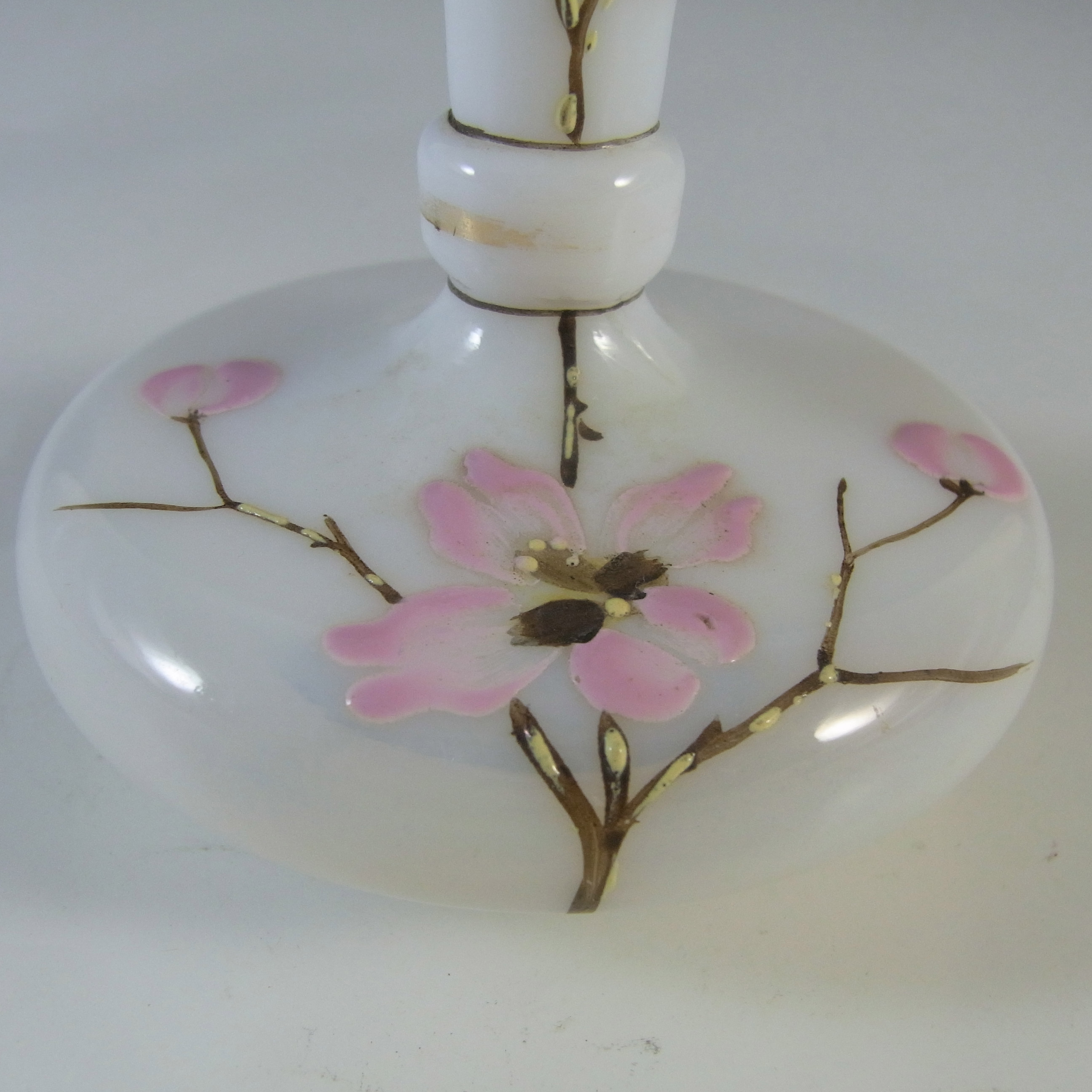 (image for) Victorian Hand Painted / Enamelled Opal White Glass Vase - Click Image to Close