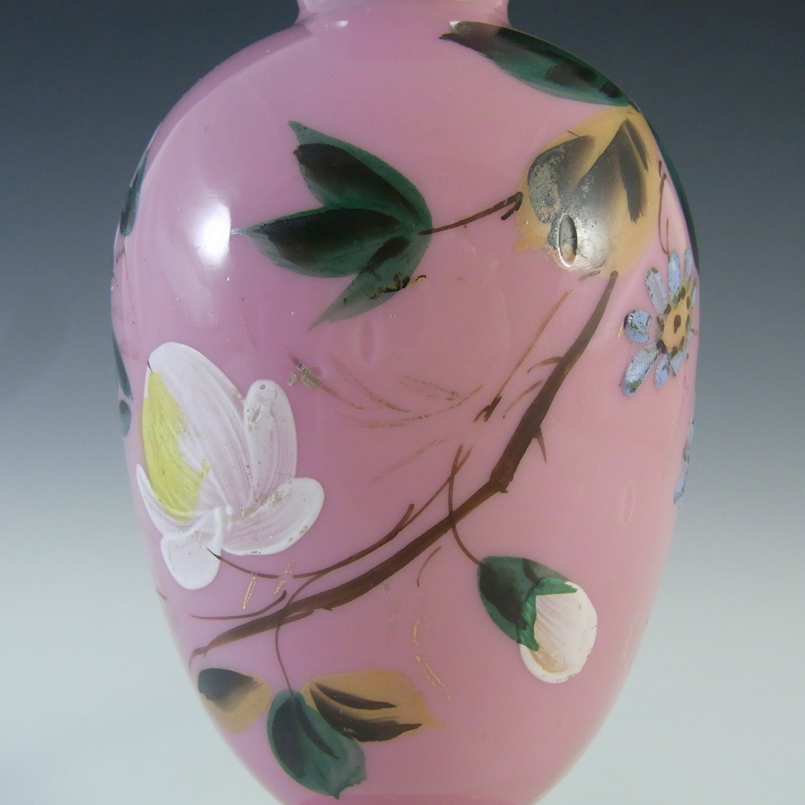 (image for) Victorian Hand Painted / Enamelled Opaque Pink Glass Vase - Click Image to Close
