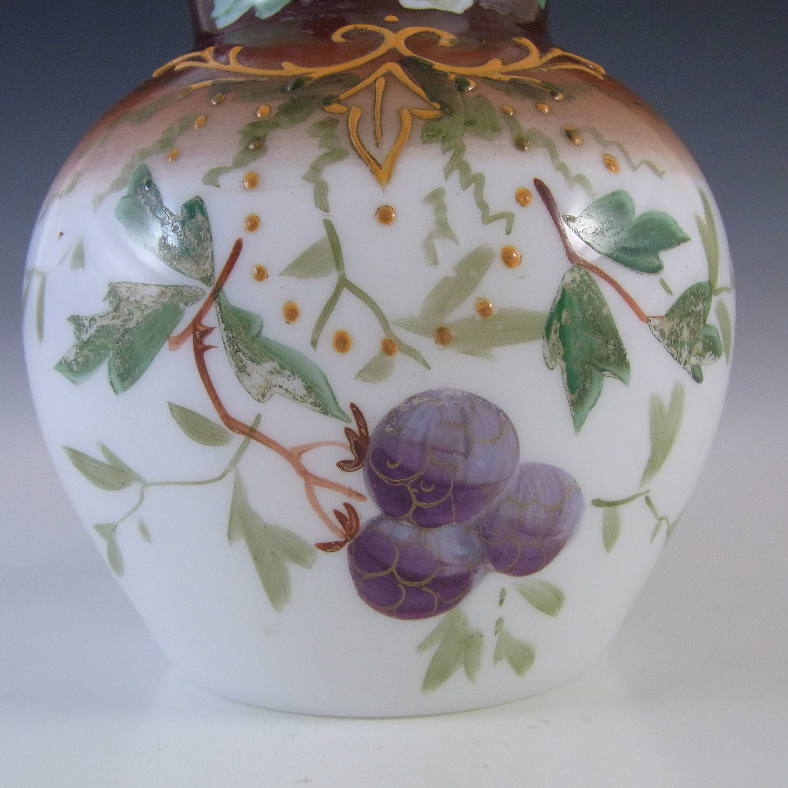 Victorian LARGE Hand Painted / Enamelled Glass Floral Vase - Click Image to Close