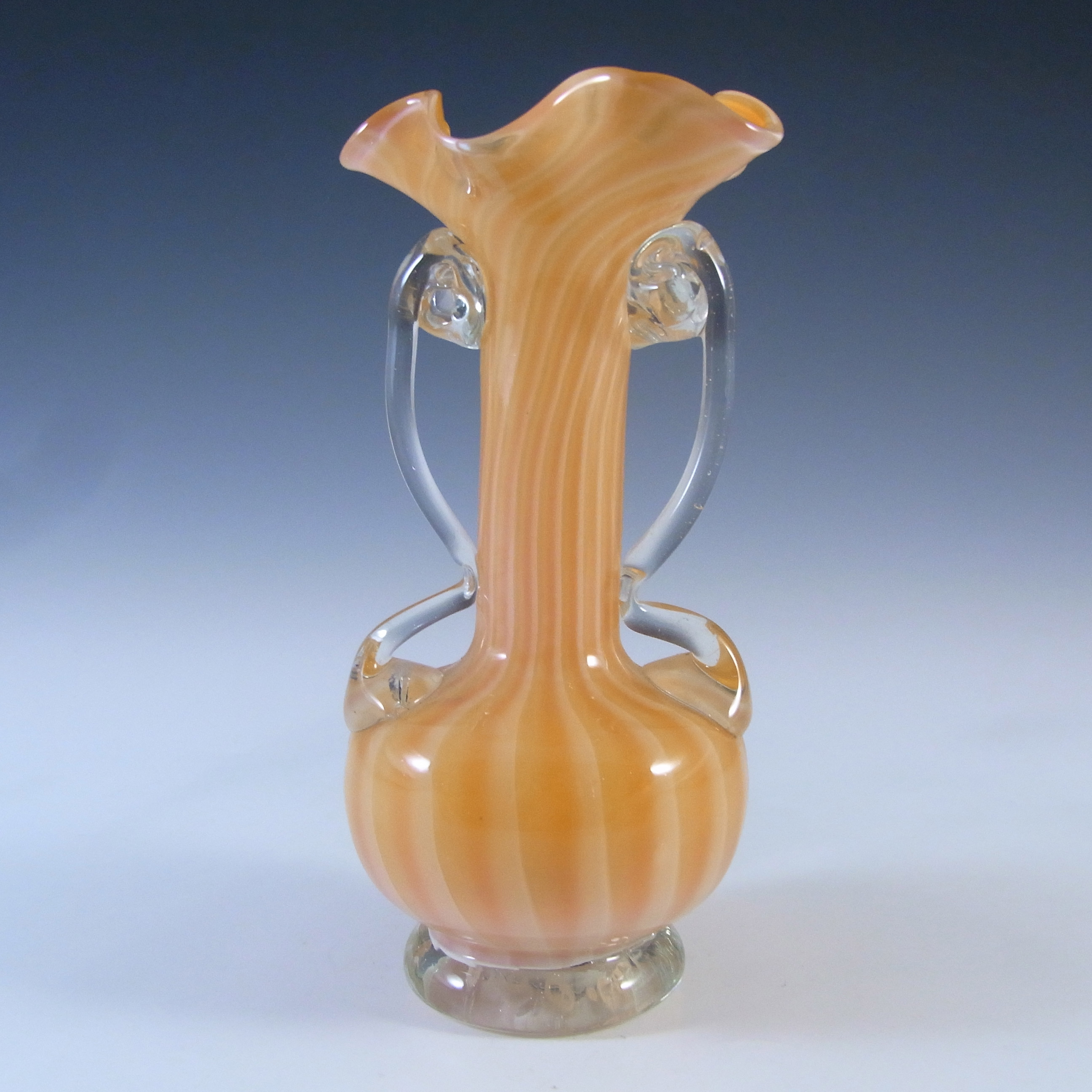 Pair of Taiwanese Orange & White Striped Glass Vases - Click Image to Close
