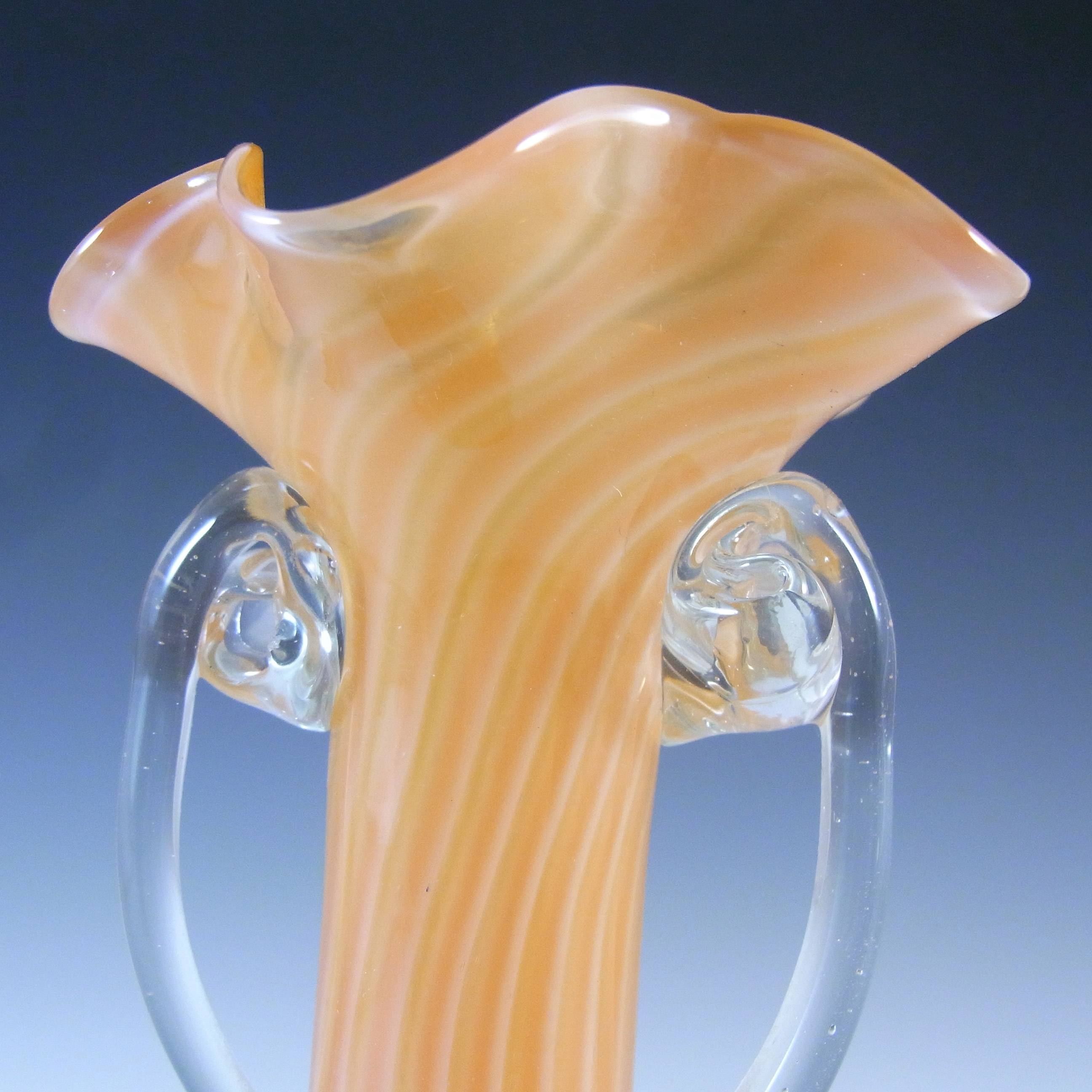 (image for) Pair of Taiwanese Orange & White Striped Glass Vases - Click Image to Close