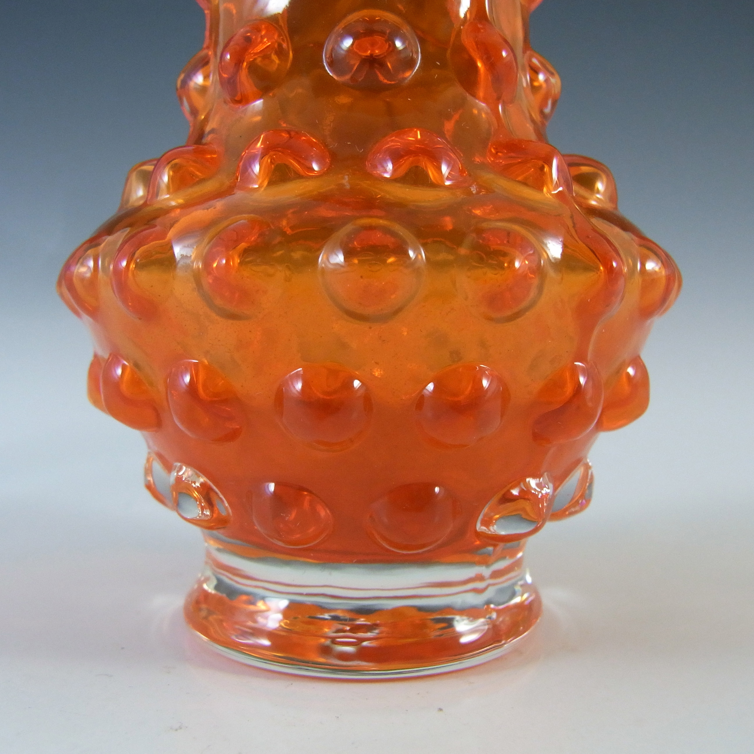 (image for) Tajima Japanese Pair of Retro Orange Cased Glass Knobbly Vases - Click Image to Close