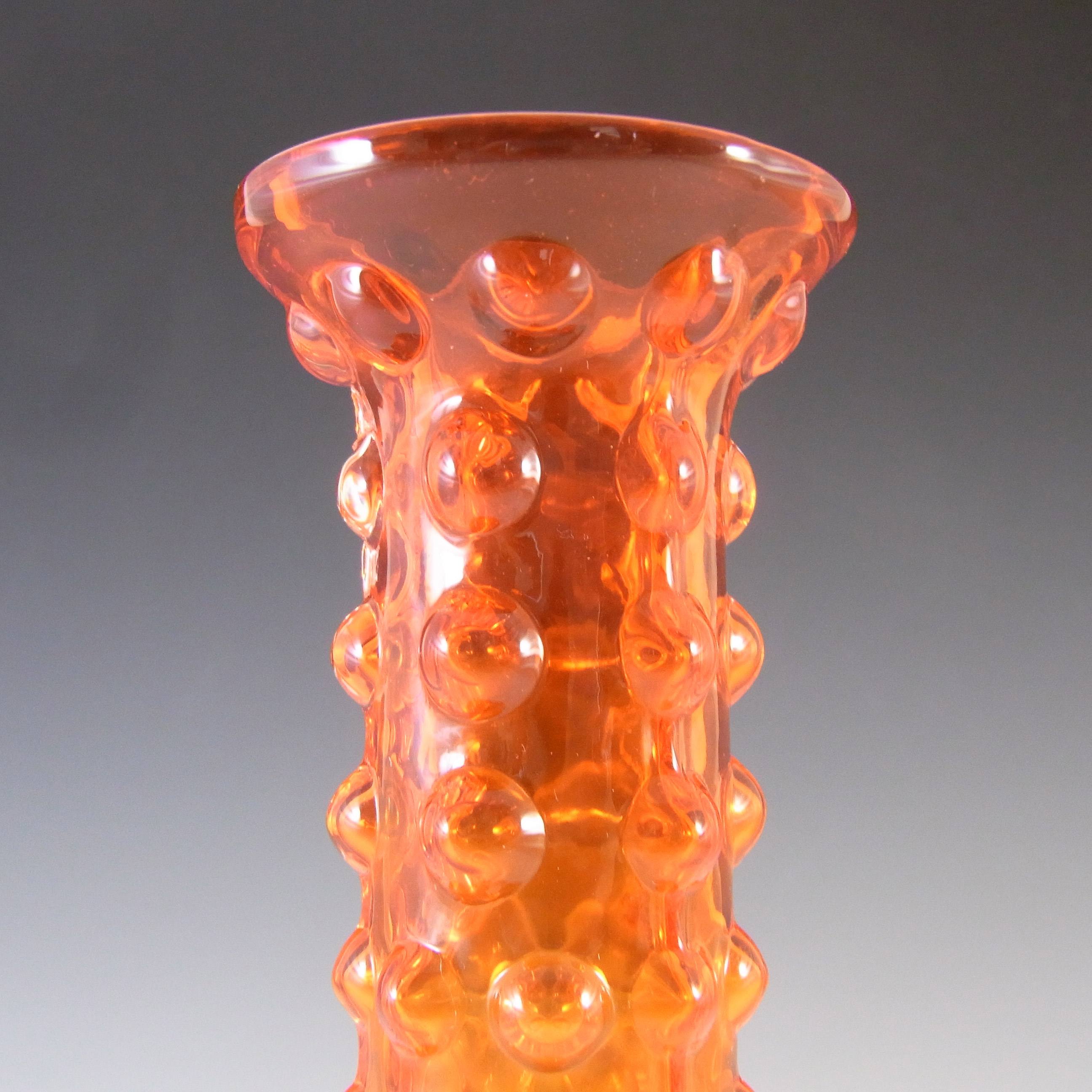 (image for) Tajima Japanese Pair of Retro Orange Cased Glass Knobbly Vases - Click Image to Close