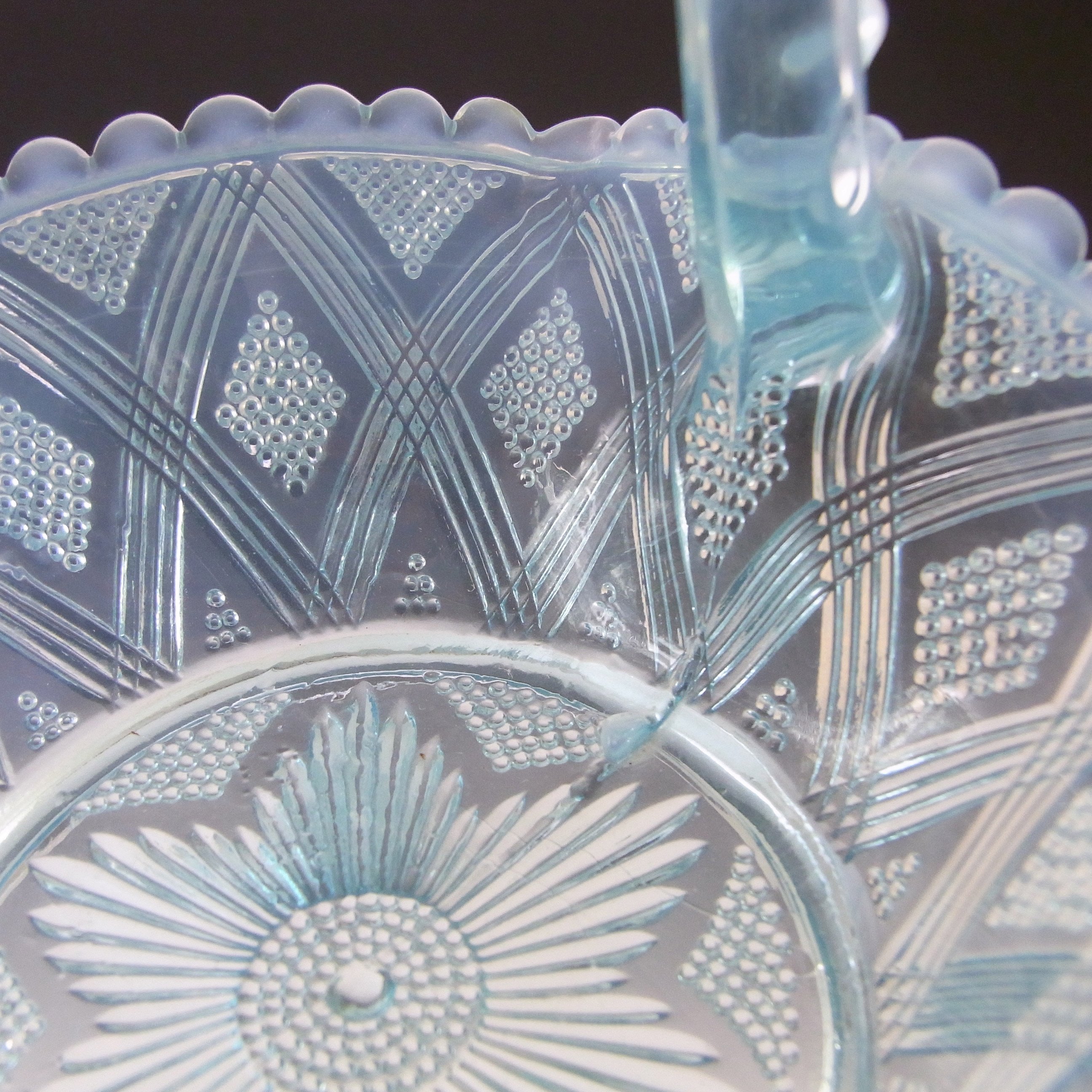 (image for) Henry Greener Victorian Blue Pearline Glass Basket Bowl - Click Image to Close