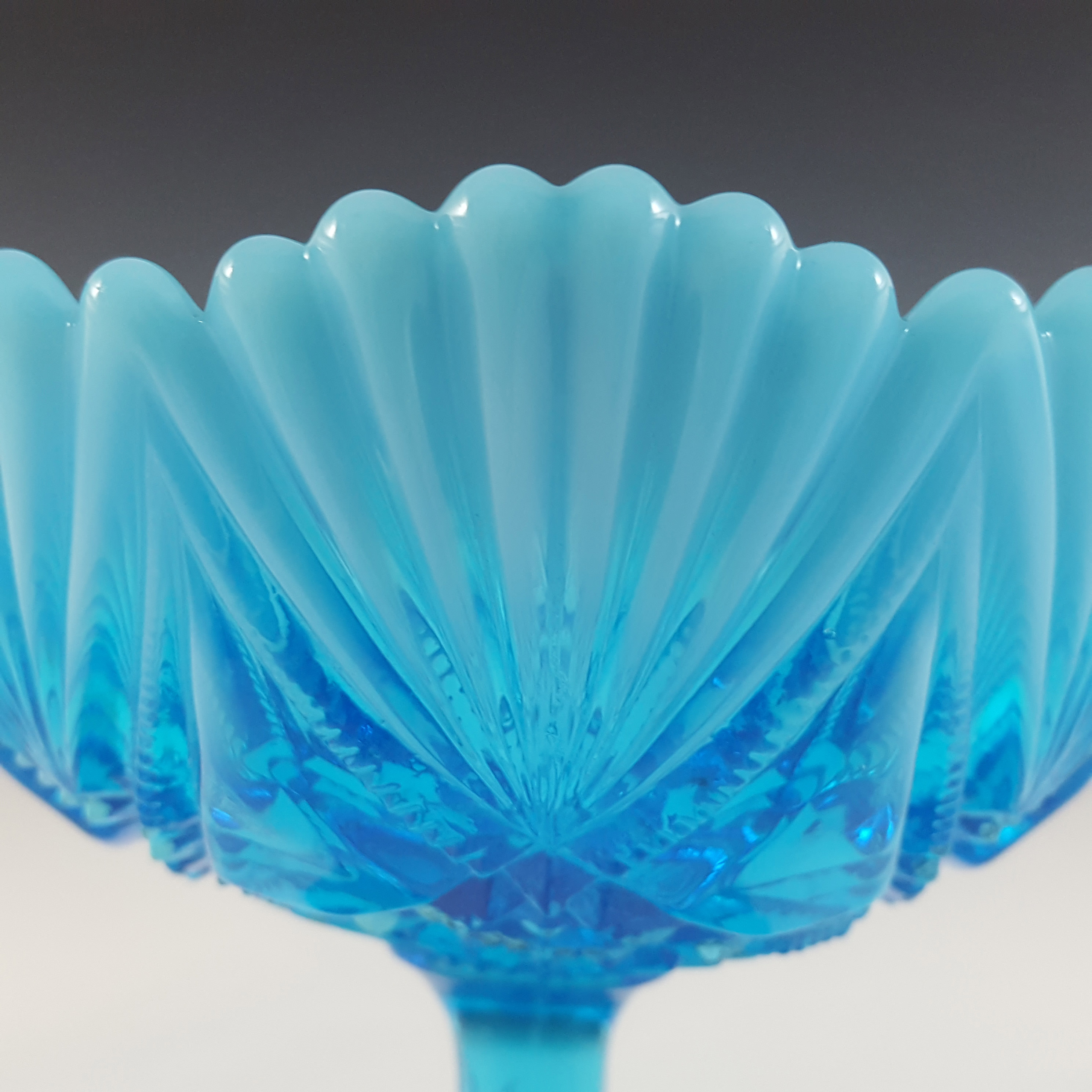 (image for) Davidson Blue Pearline Glass 'Victoria & Albert' Footed Bowl - Click Image to Close