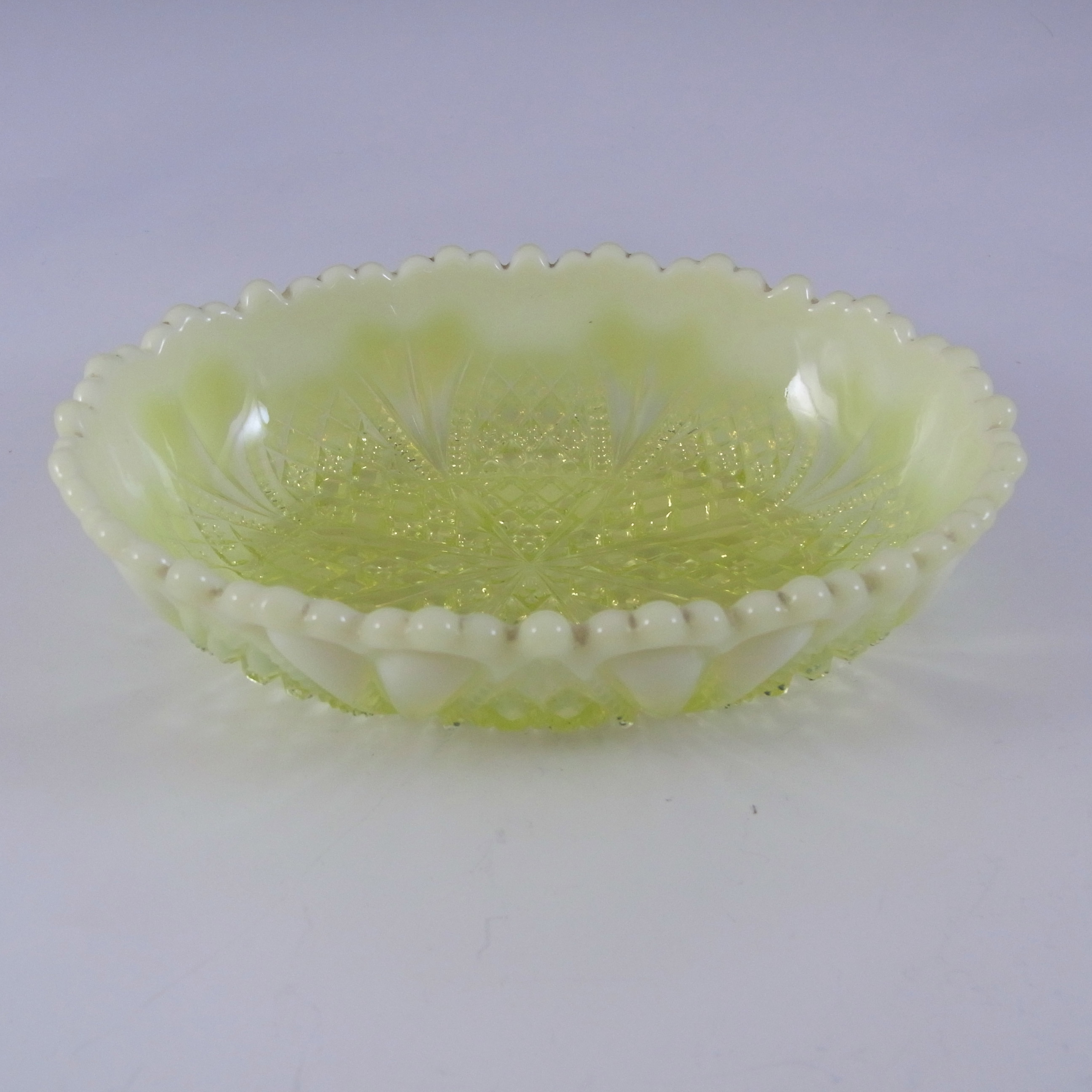 Davidson Primrose Pearline Vaseline Glass 'William & Mary' Bowl - Click Image to Close