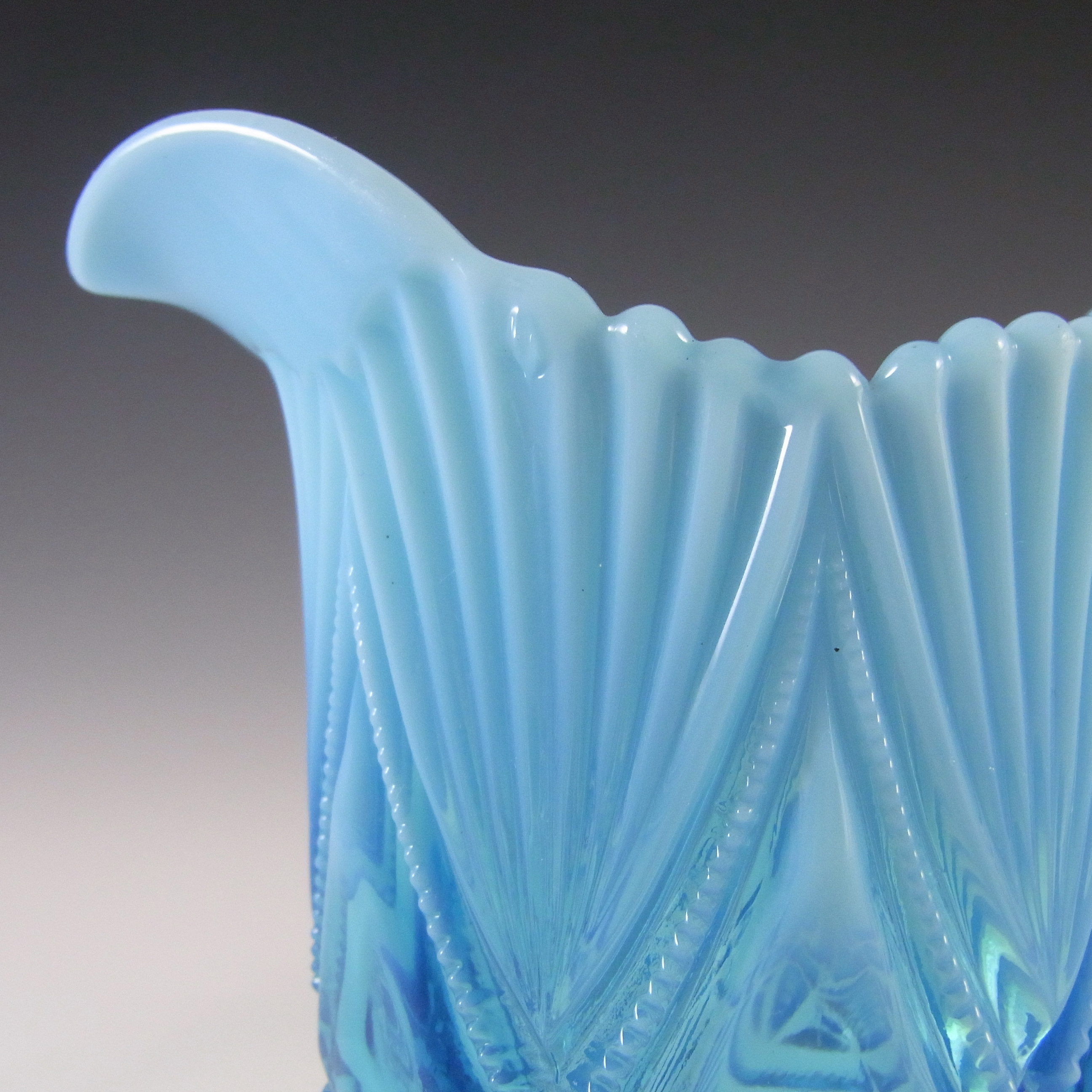 Davidson Blue Pearline Glass 'Victoria & Albert' Jug / Creamer - Click Image to Close