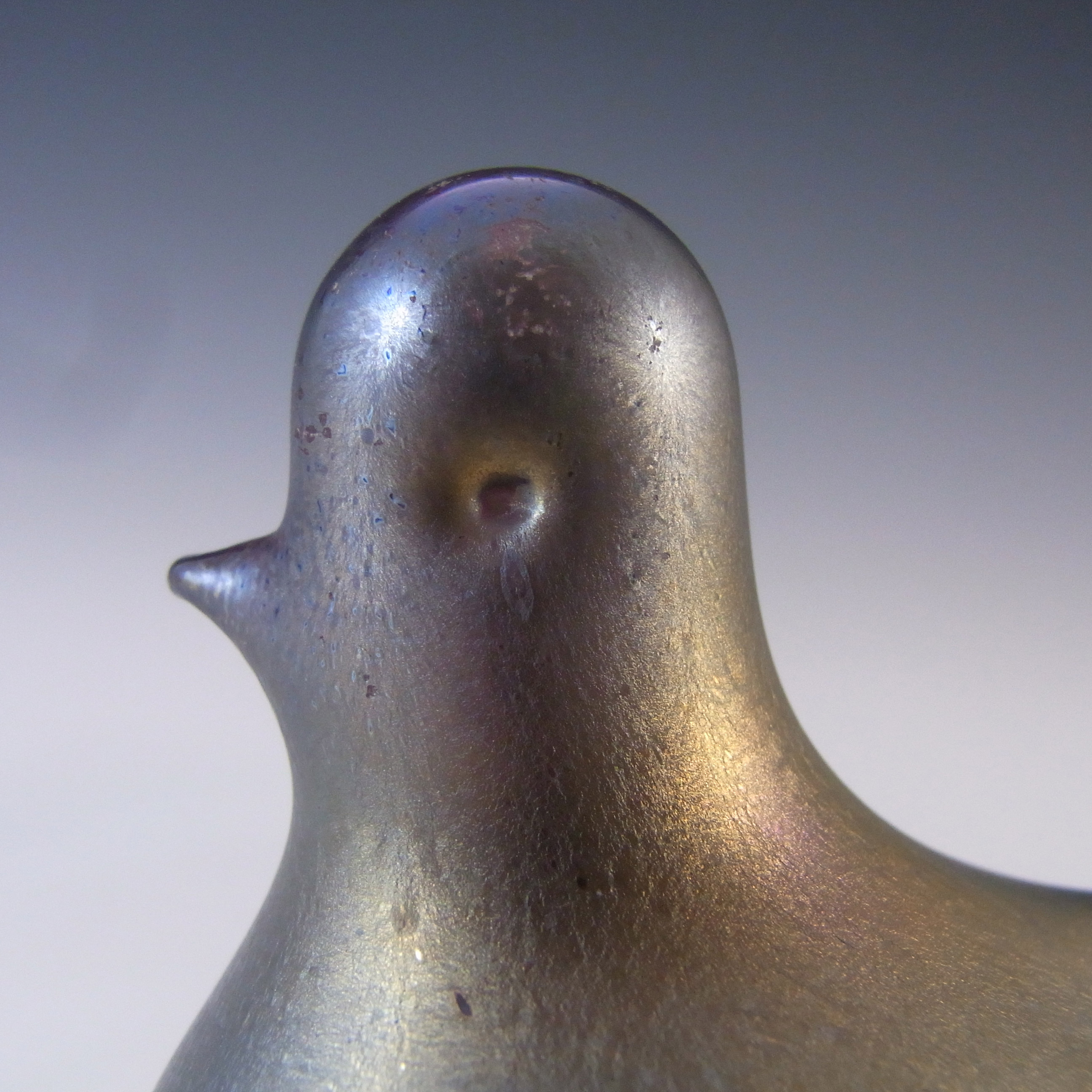 (image for) SIGNED Phoenician Glass Blue Iridescent Bird Sculpture - Click Image to Close