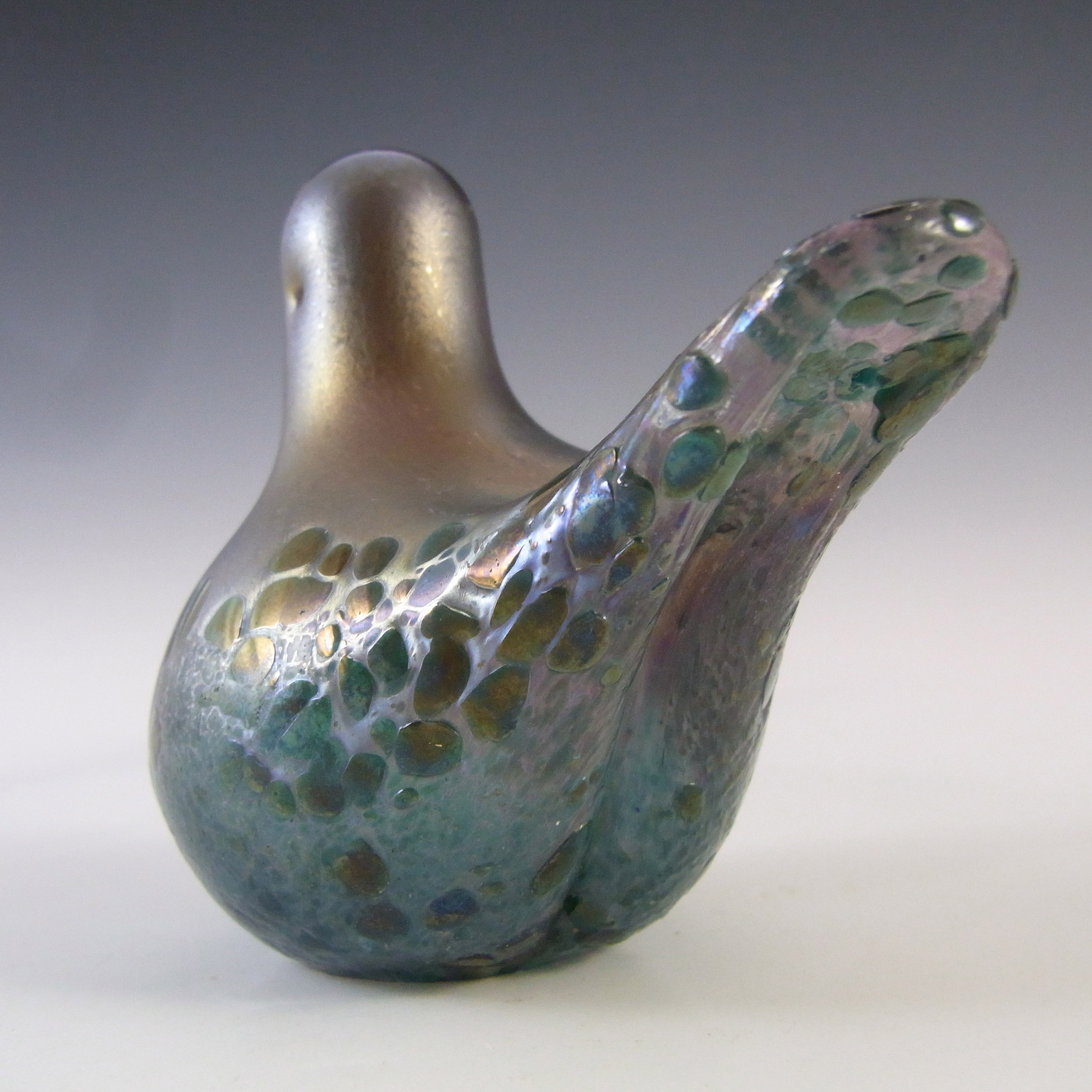 SIGNED Phoenician Glass Blue Iridescent Bird Sculpture - Click Image to Close