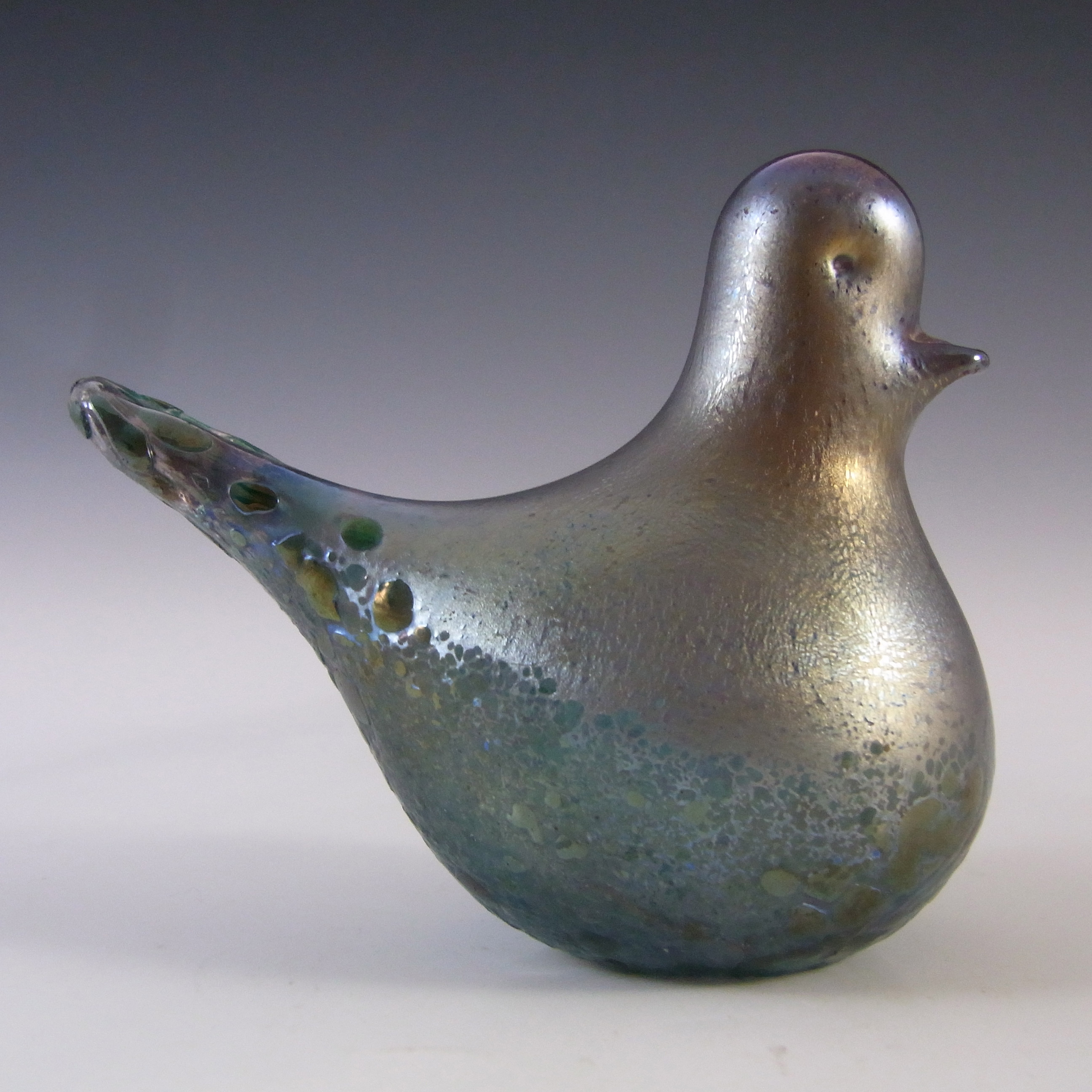 SIGNED Phoenician Glass Blue Iridescent Bird Sculpture - Click Image to Close