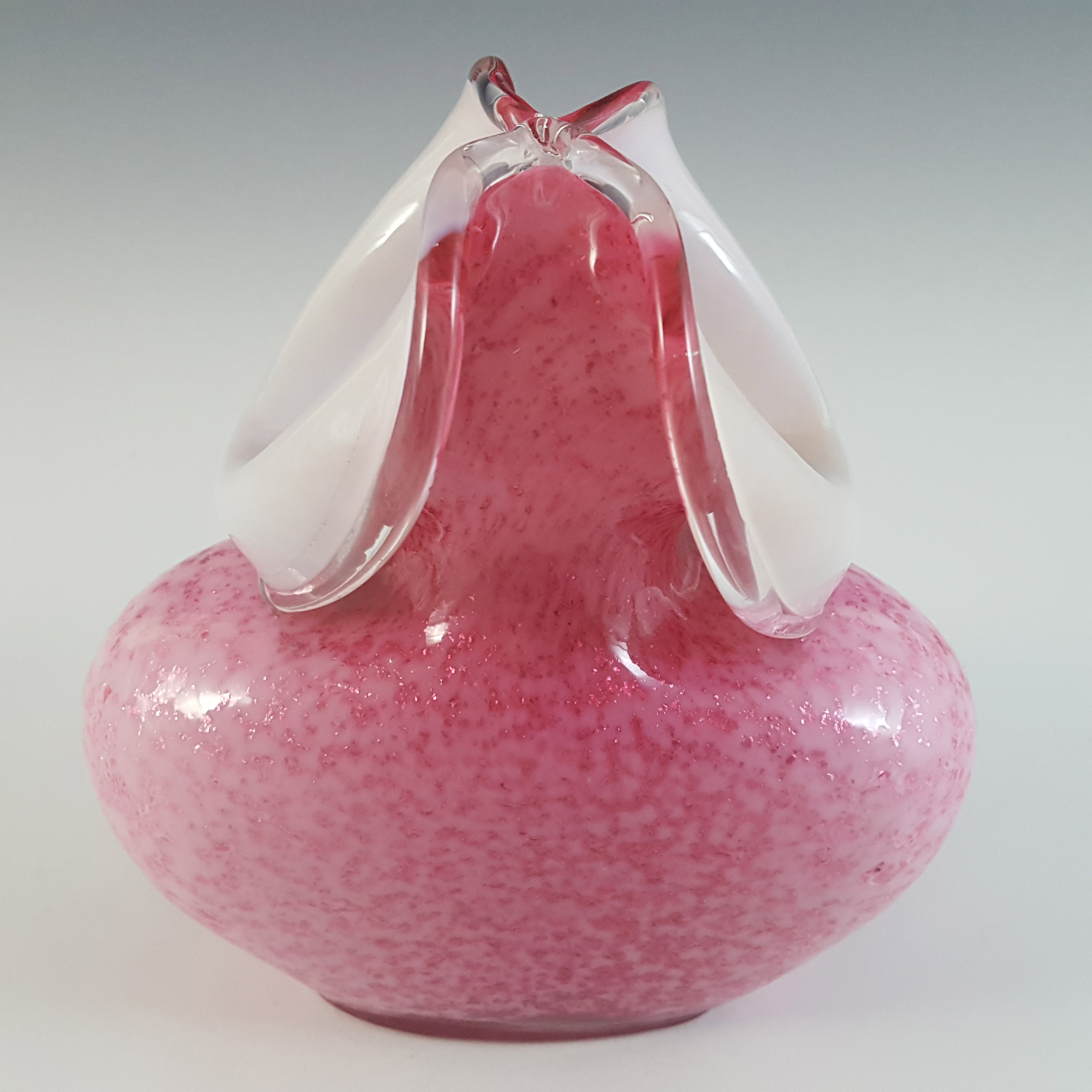 Stevens & Williams Victorian Silver Mica Pink + White Glass Vase - Click Image to Close