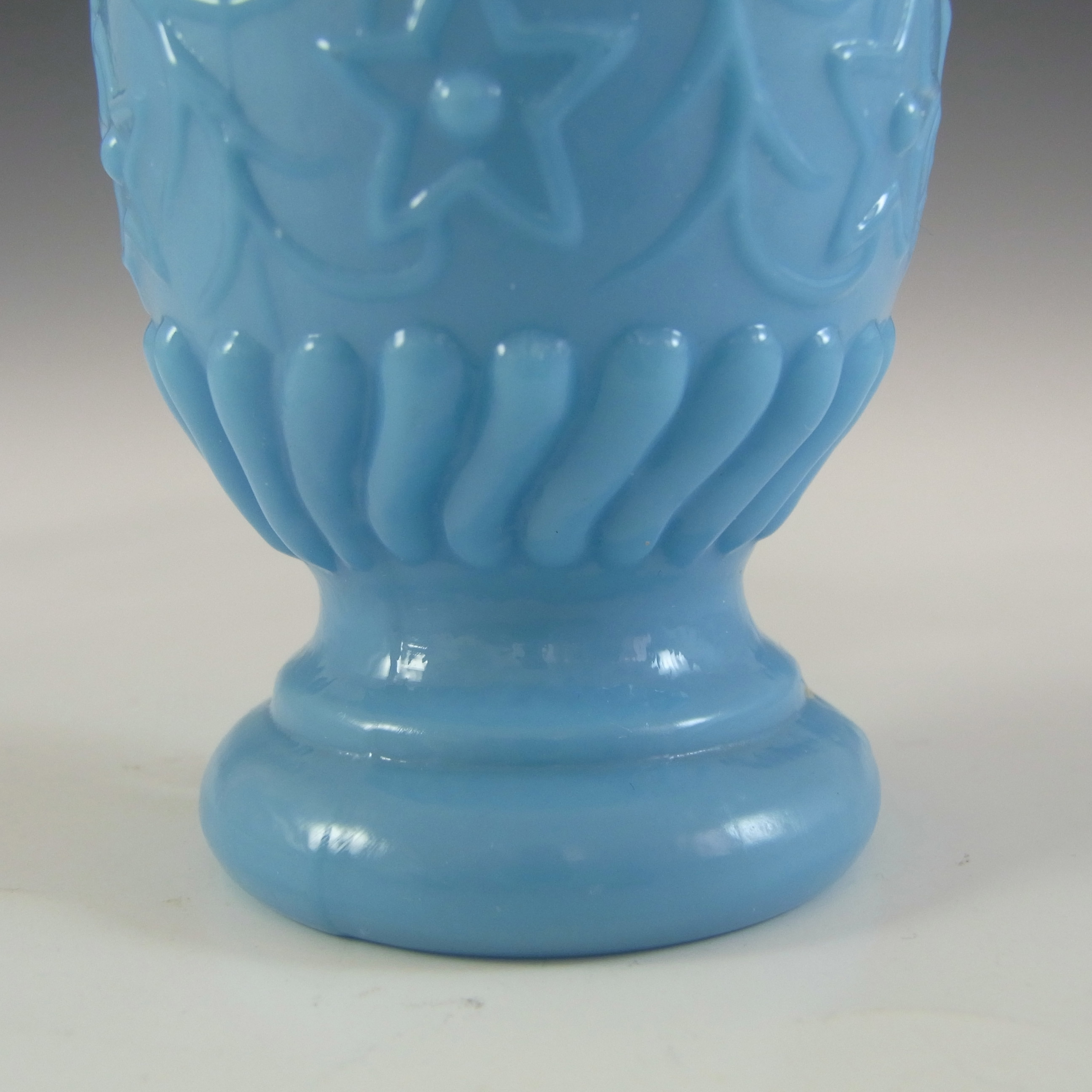 (image for) French Victorian Vintage Blue Milk Glass 'Floral' Vase - Click Image to Close