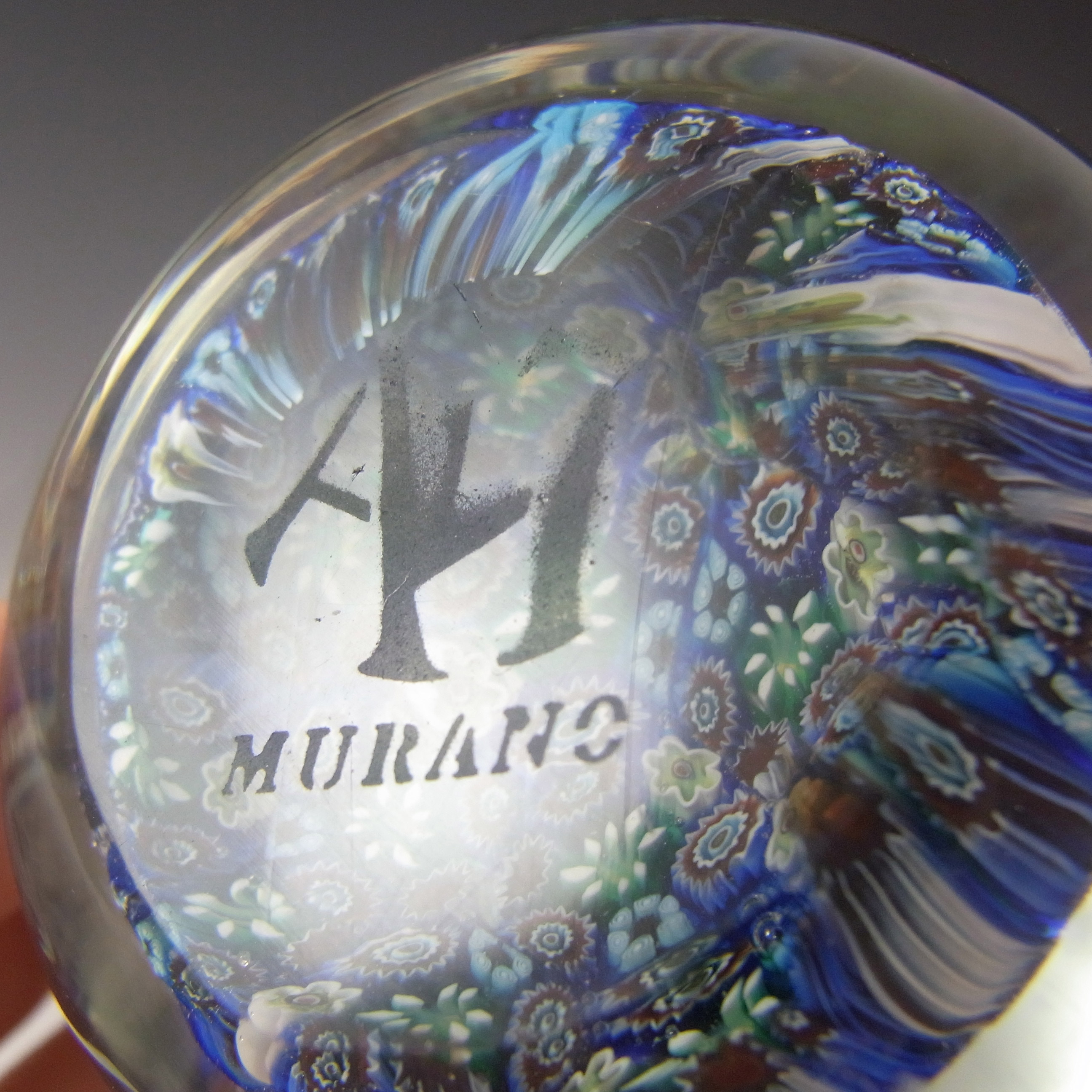 MARKED Murano Vintage ALT Millefiori Glass Paperweight - Click Image to Close