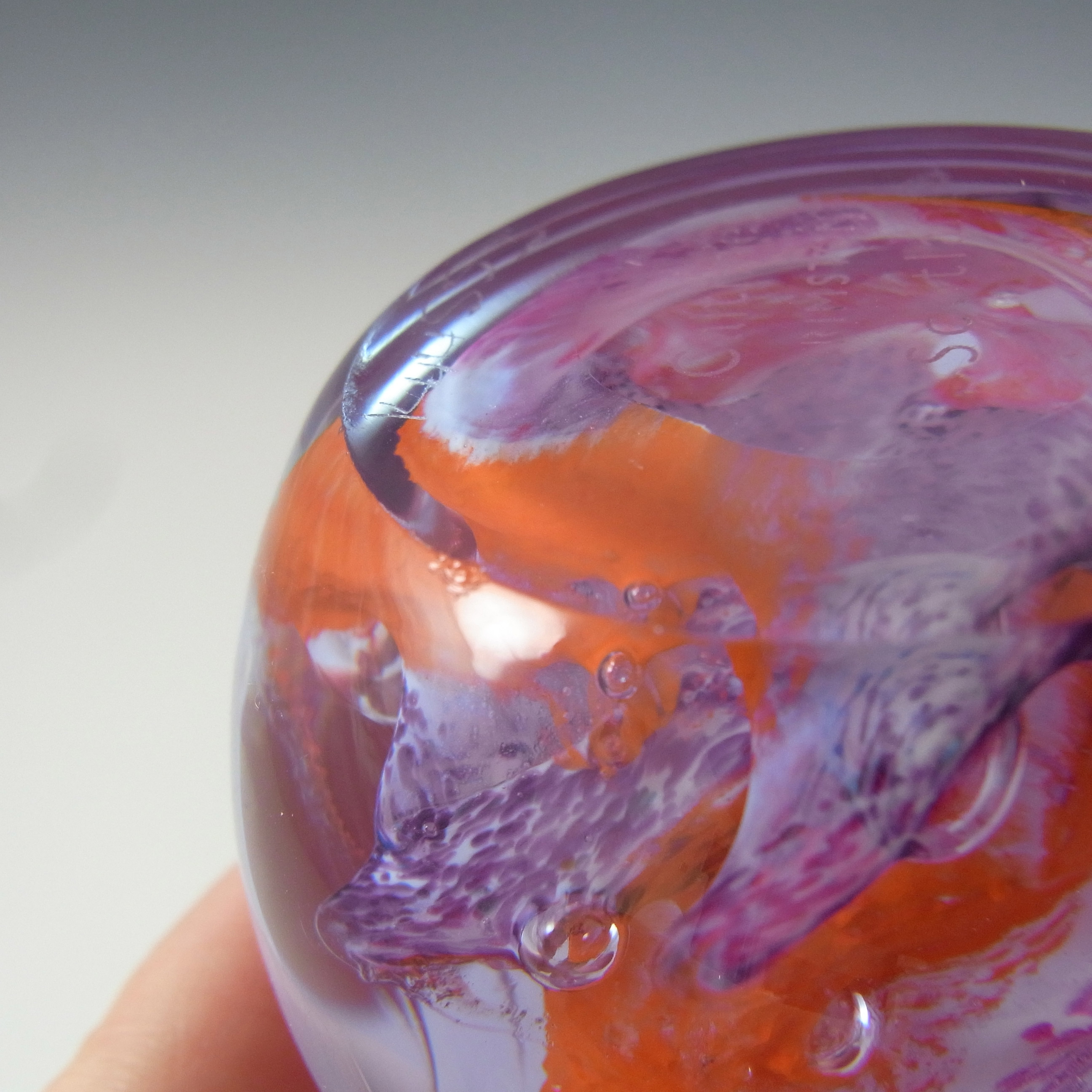 MARKED Caithness Red, Pink & Purple Glass "Brimstone" Paperweight - Click Image to Close