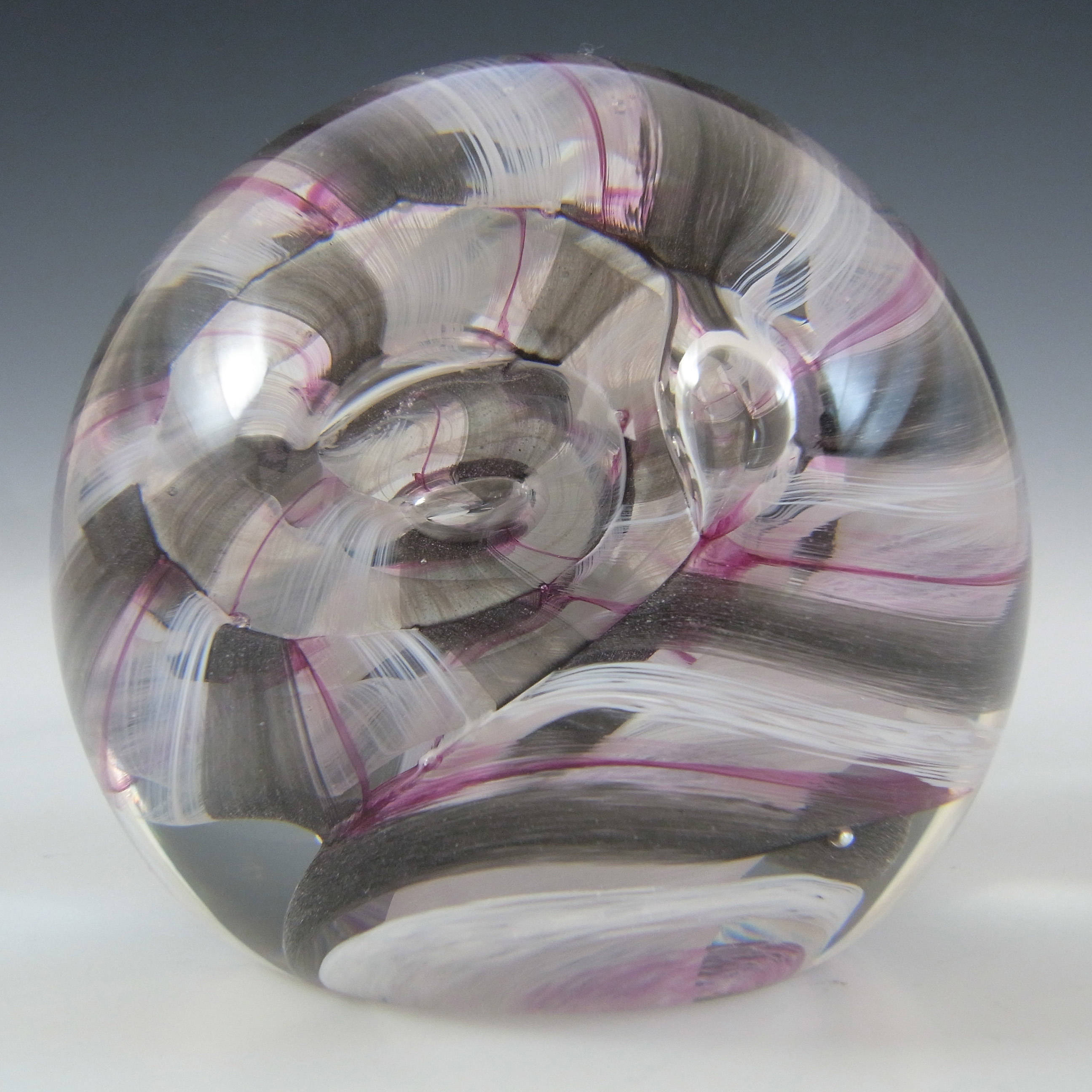 MARKED Caithness Pink, Black & White Glass 'Ribbons' Paperweight